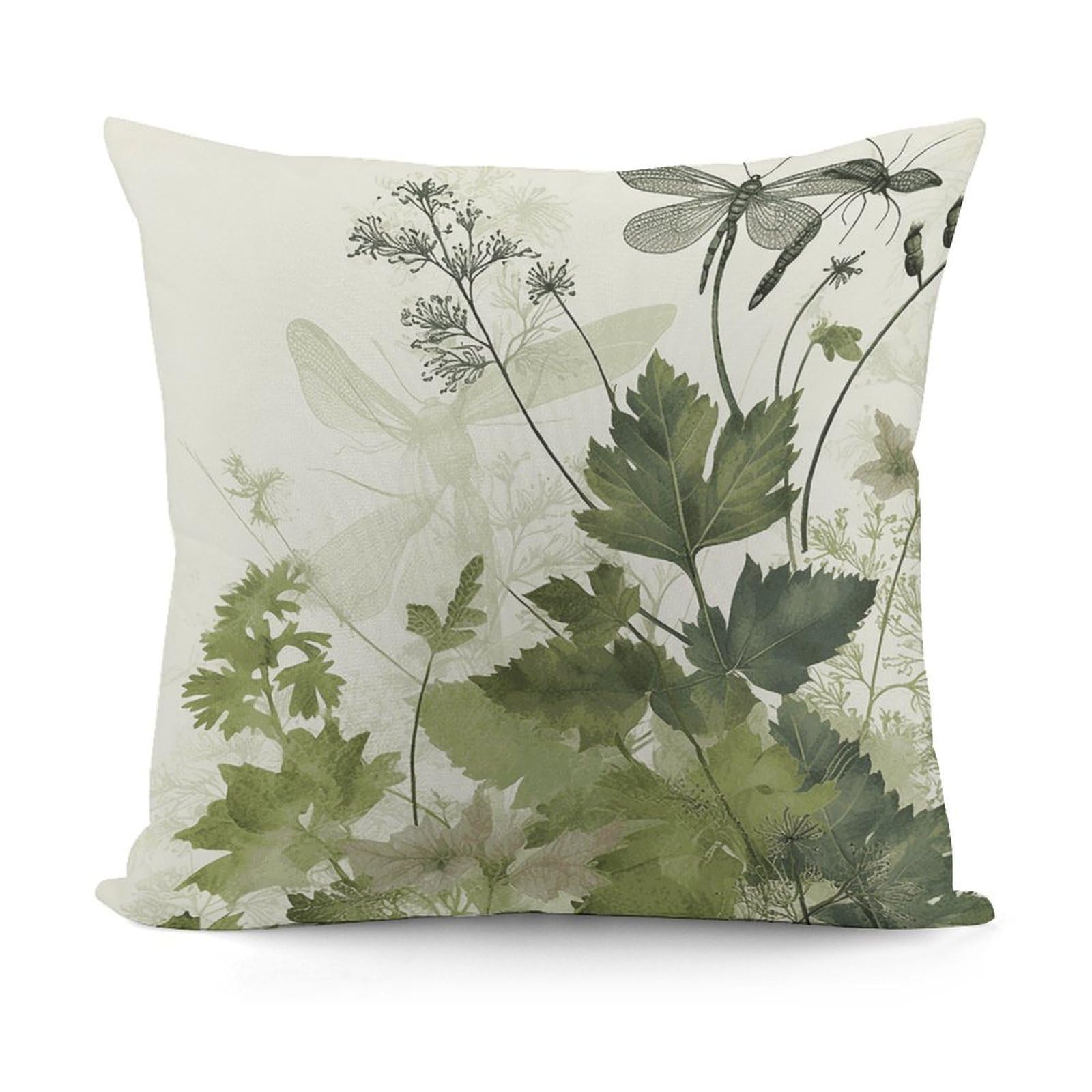 JTREHY Foliage and Herbs with Dragonflies Winged Pillow Cover Soft Cozy Decorative Pillow Protector Square Luxury Cushion Cover Cases for Sofa Bed Car Chairs and Any Room Pillowcase