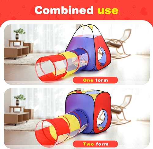 Miniatura 5 de PigPigPen Tienda de campaña 3 en 1 para niños con túnel, casa de campaña cuadrada para niños y niñas, casa de juegos emergente para niños pequeños,