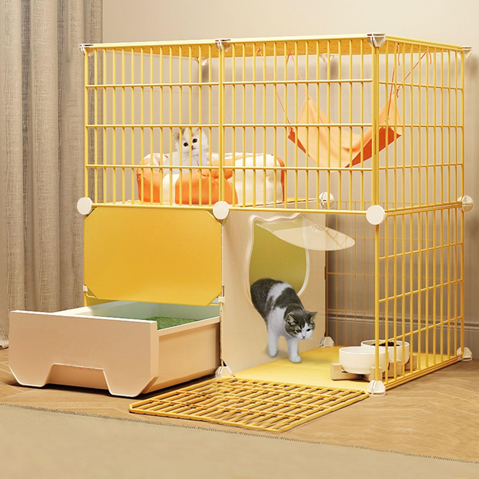 Cat Cages Indoor with Litter Box fit 2 Cats Large Exercise Place Ideal DIY Cat Playpen for Cat and Small Animals Two Models(75 * 39 * 75cm)
