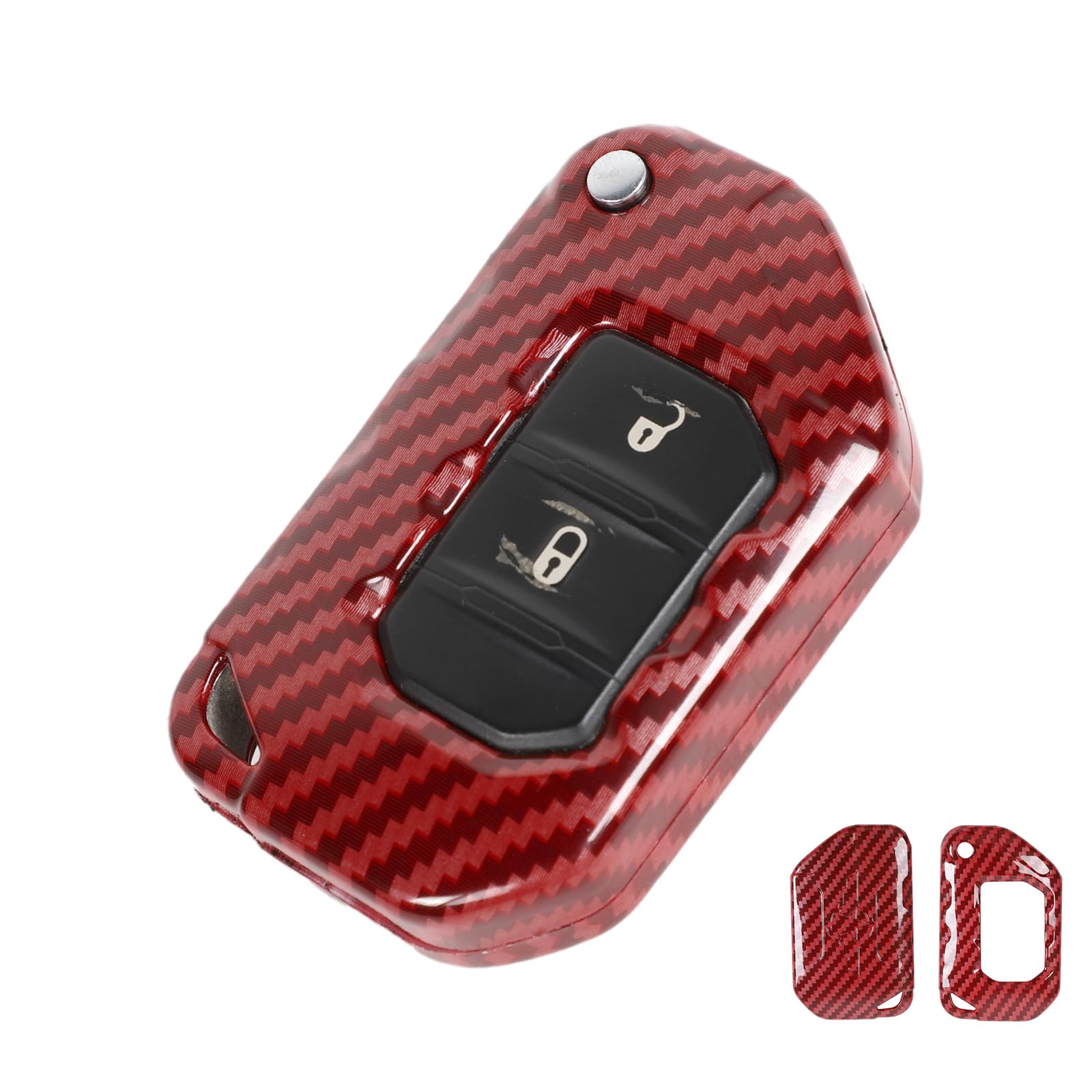 Key Fob Cover Case Protector Fit for Jeep Wrangler JL JLU Gladiator JT 2018-2025 (Red Carbon Fiber)