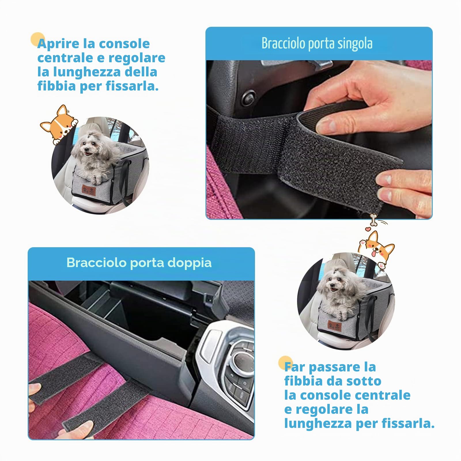 Seggiolino auto per cani di piccola taglia Seggiolino per auto per animali domestici di piccola taglia fino a 6,1 kg Console centrale Cani e Gatti Seggiolino auto adatto per auto, casa e viaggi