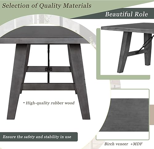 Miniatura 3 de RUNWON Juego de mesa de comedor de 7 piezas para 6 habitaciones, 72 sillas rectangulares de estilo industrial para cocina, color gris