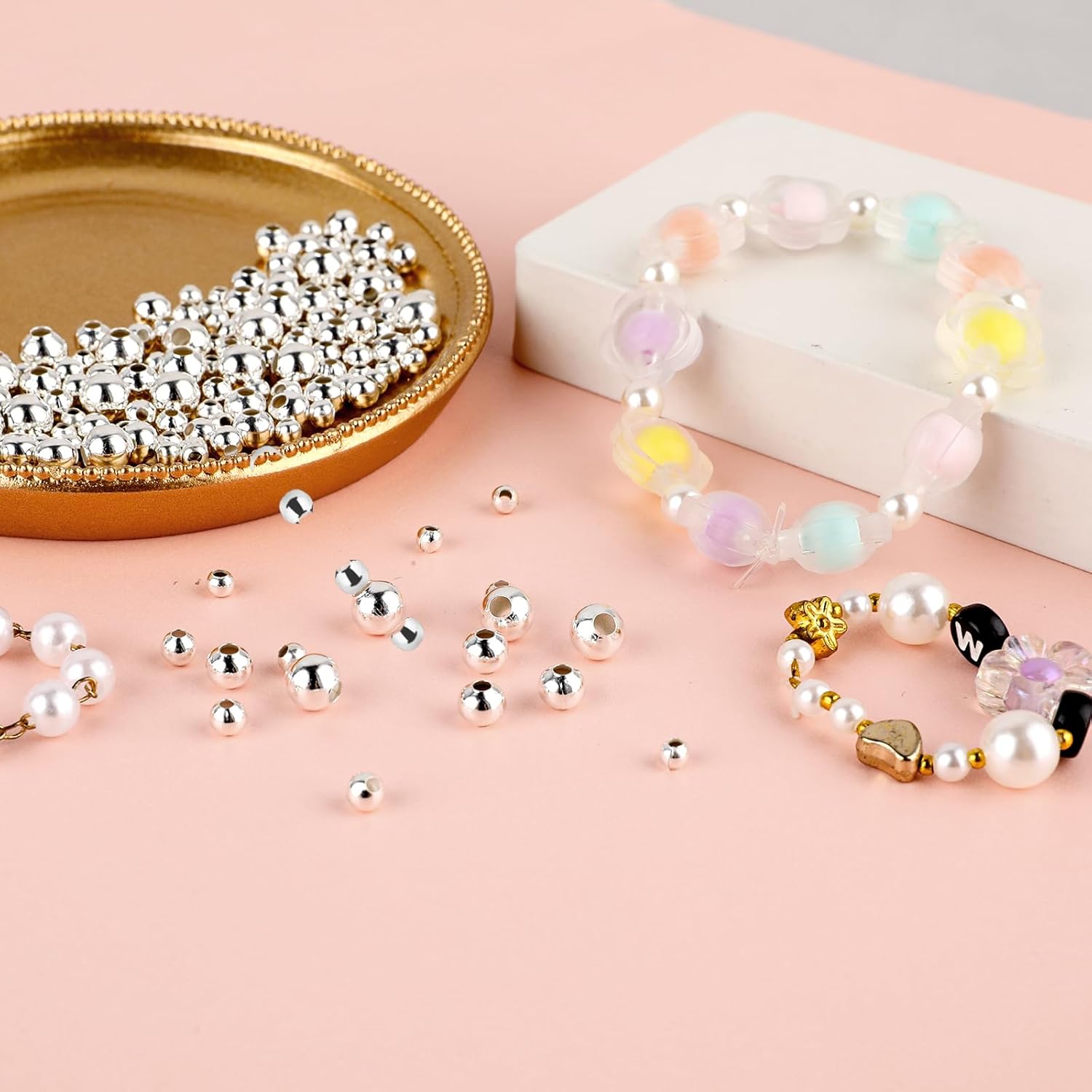 4 Sizes Smooth Round Silver Beads for Jewelry Making, Small Silver Spacer Beads for Jewelry Making, Long-Lasting Round Bead Spacers Seamless Ball Crafts Bead Bracelets DIY Necklace (3mm 4mm 5mm 6mm) - Image 4