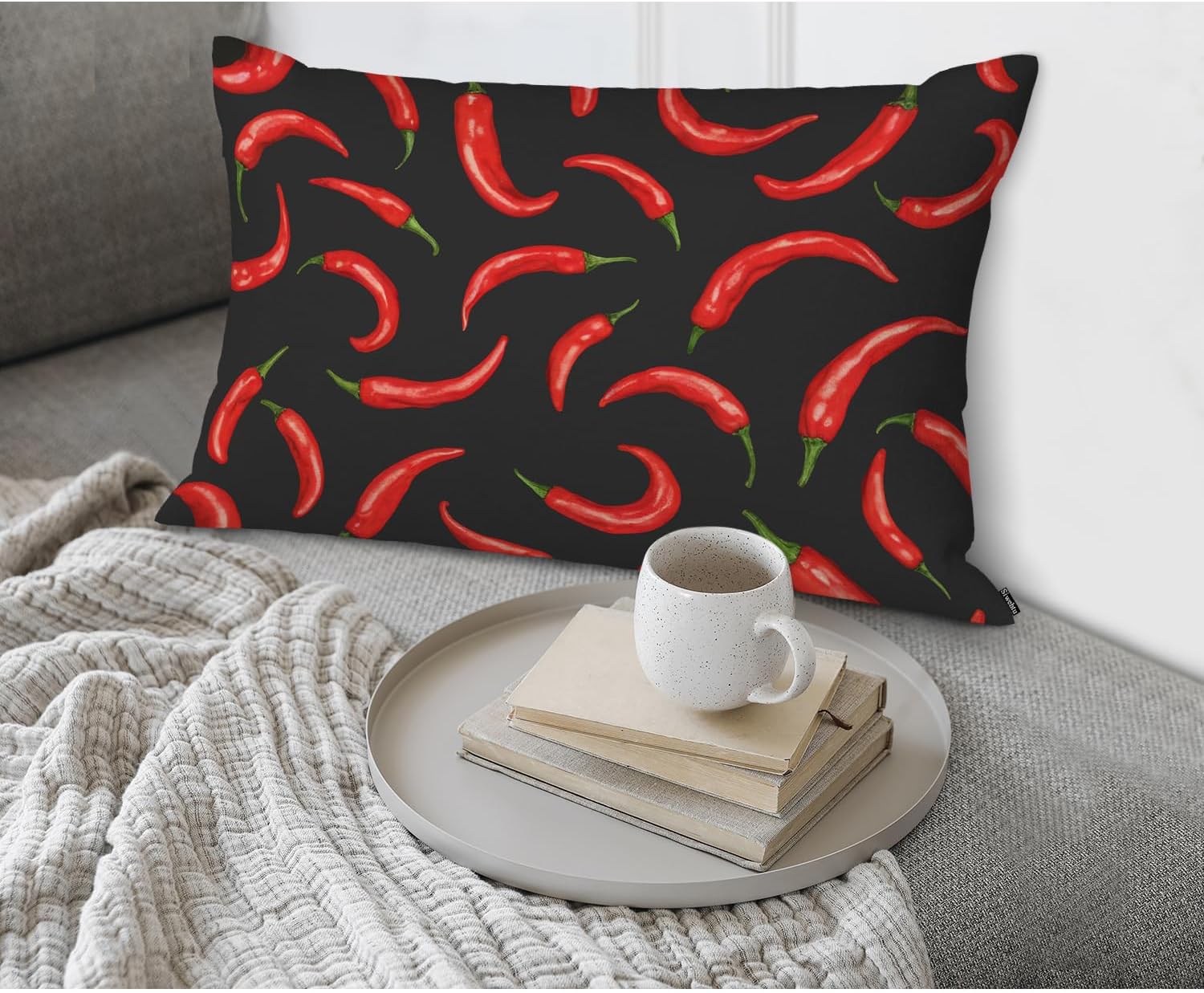 Chili Pepper Pillow Covers 20x30 Inches, Decor Pillowcase Cushion Cover for Couch Chili Pepper Red Black Throw Pillow Covers for Sofa Car Bedroom Office Hotel Polyester image 5
