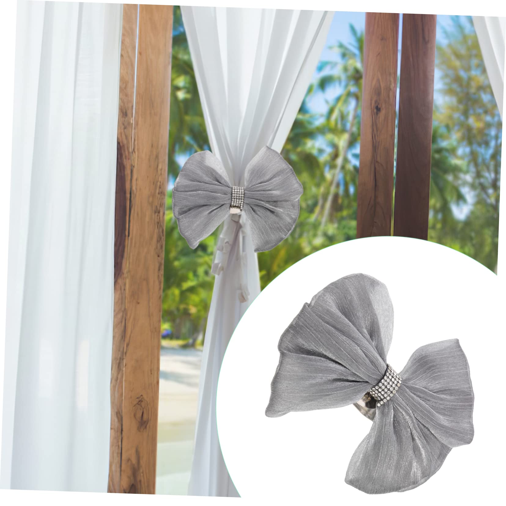 Vaguelly 4 Pièces Attaches de Rideaux Tulle avec Noeud Décorations Élégantes pour Fenêtres et Bureau et Faciles à Installer Gris pour Voilages