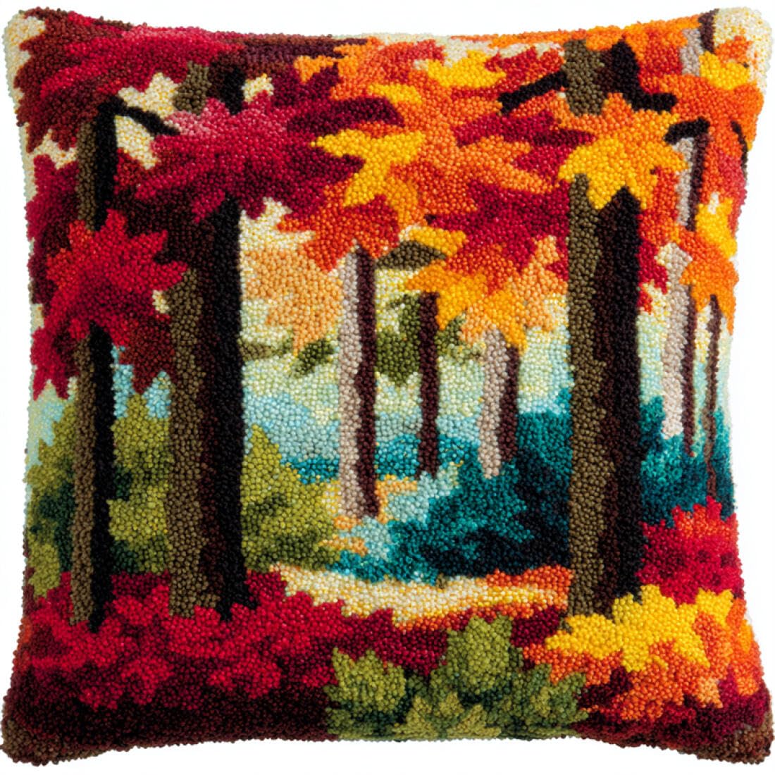 Kitquiver Latch Hook Craft Kits Autumn Forests Crochet Needlework Crafts with Latch Hook Tool for Adults DIY Handmade Home Cushion Kits Decor 17x17In