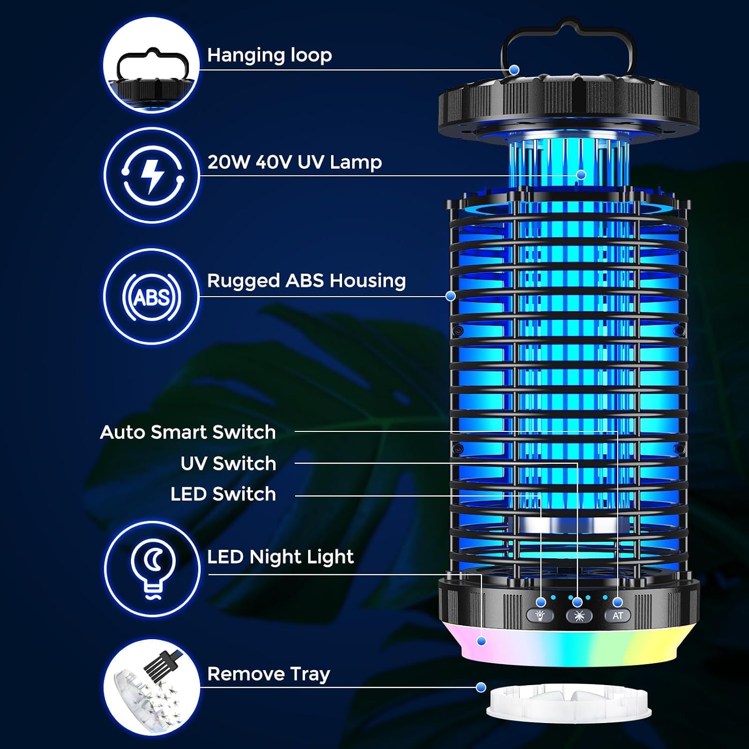 CreateFun Bug Zapper Outdoor 2026 Verbesserter 3-in-1 wiederaufladbarer Insektenvernichter mit 5000 mAh Akku und LED-Nachtlicht, 4000 V, kabellos, wasserdicht, Mückenzapper für draußen, Terrasse