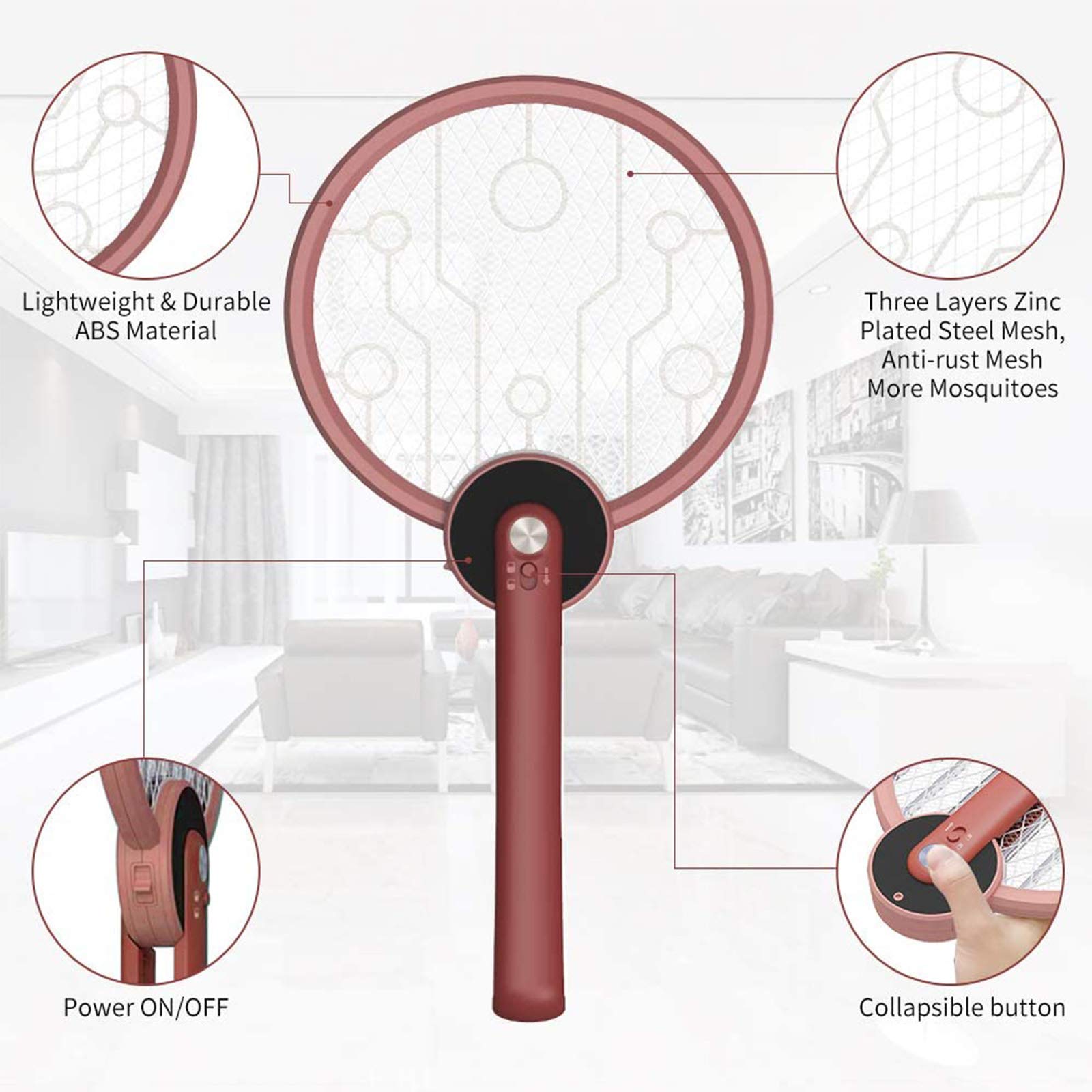 Racchetta Elettronica Fly Swatter, Racchetta Pieghevole e Lampada Anti-Zanzara con Luce UV, Illuminazione a LED, USB Ricaricabile, 3 Strati di Rete di Sicurezza, Perfetta per Interni ed Esterni