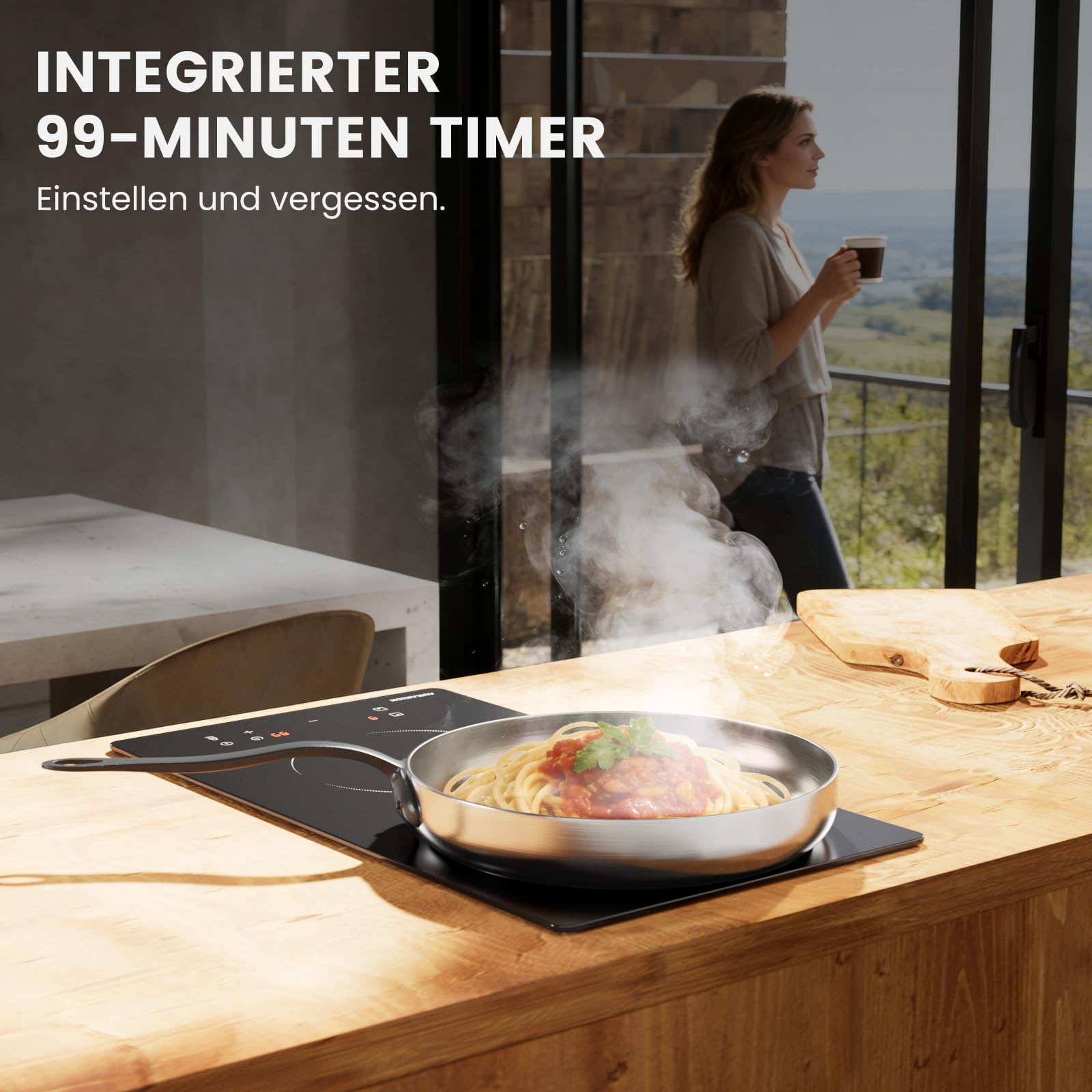 Glaskeramikkochfeld 2 Platten, Einbau-Kochfeld 3000W, 9 Leistungsstufen, Timer, Kindersicherung, mit Stecker