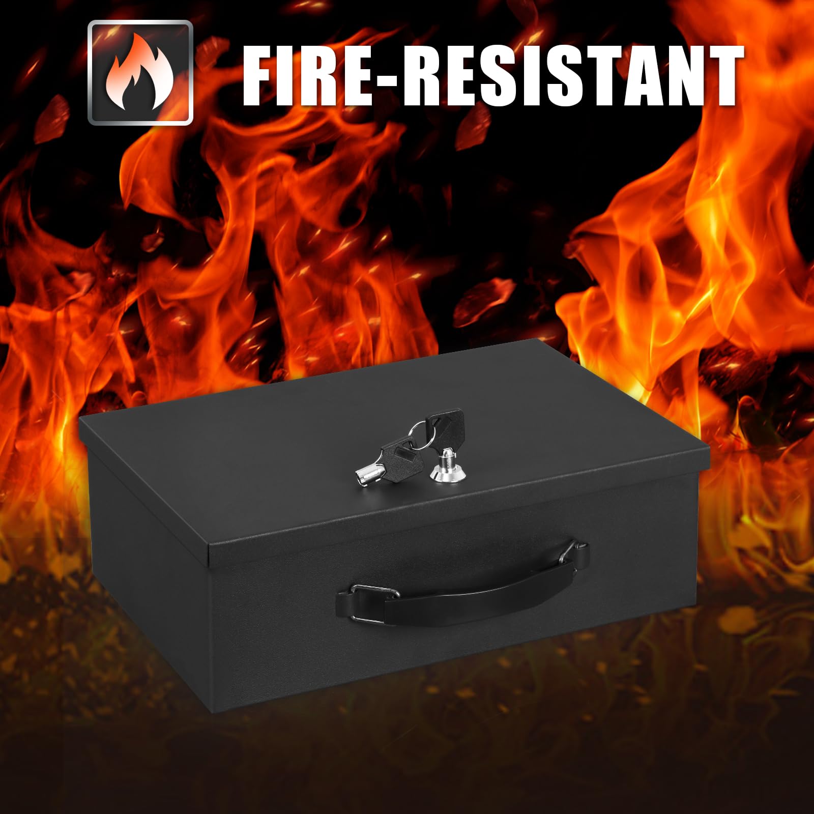 xydled Feuerfeste Dokumentenbox mit Schlüsselschloss, Feuersichere Box, Schwarz | Feuer- und wasserfeste Schlossbox für Dokumente, Reisepässe, Bargeld und Wertsachen, sicher zu Hause, 33,2 x 27,9 x 10,2 cm