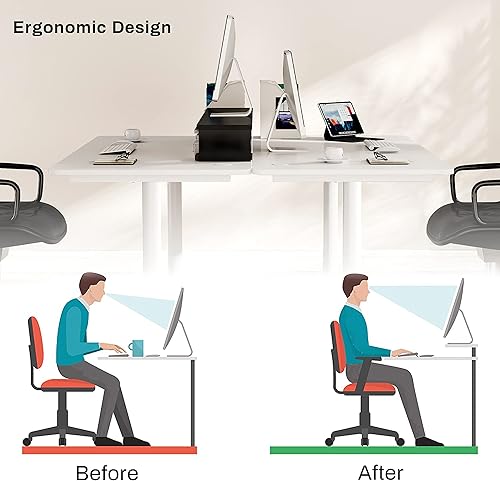 Miniatura 4 de EUREKA ERGONOMIC Soporte para monitor doble, patas ajustables, elevador de monitor doble, soporte de monitor de computadora de fibra de carbono,