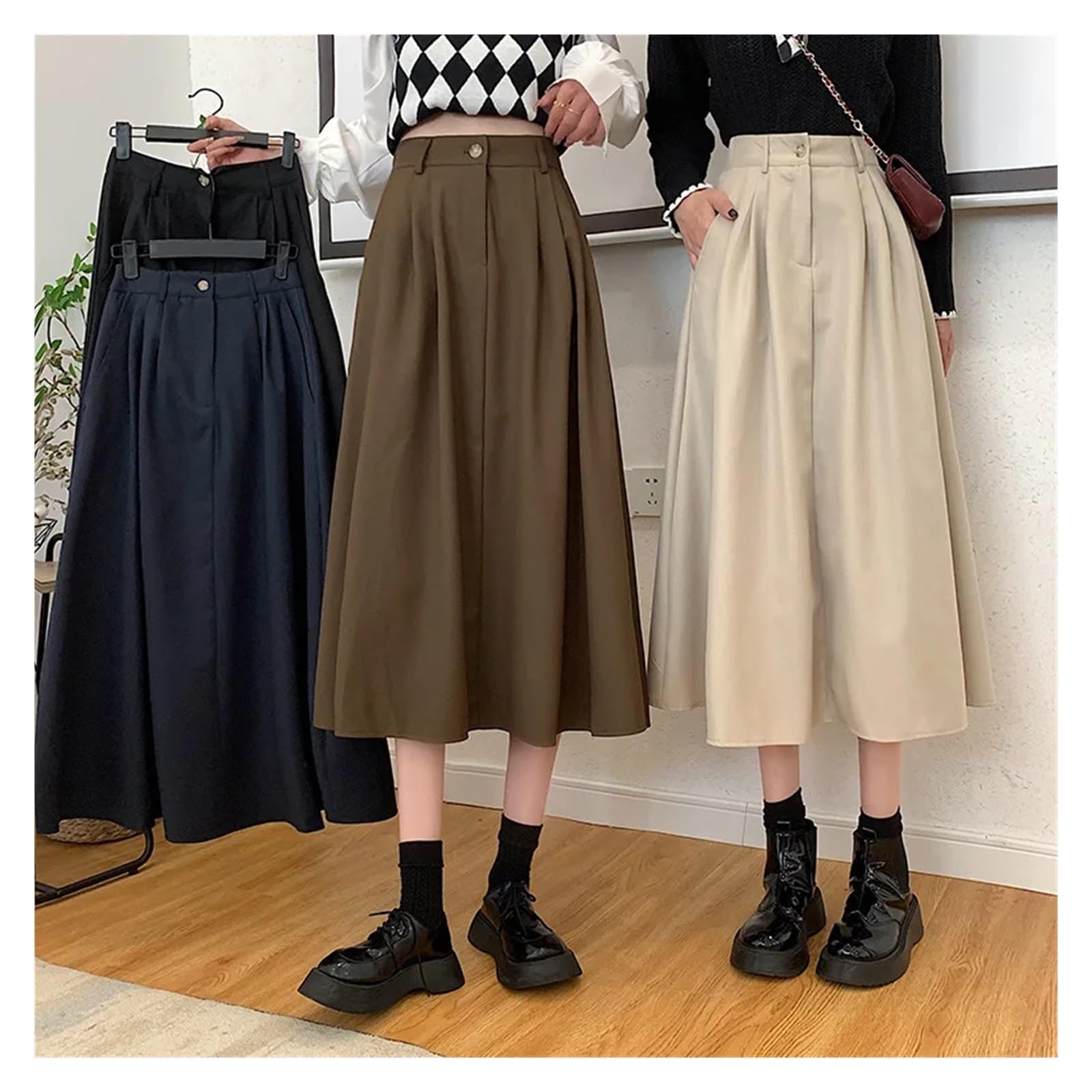 Gonna a metà corpo da donna con grande orlo a pieghe casual a pieghe grande orlo da donna gonna a metà corpo lunghezza al ginocchio casual elastico