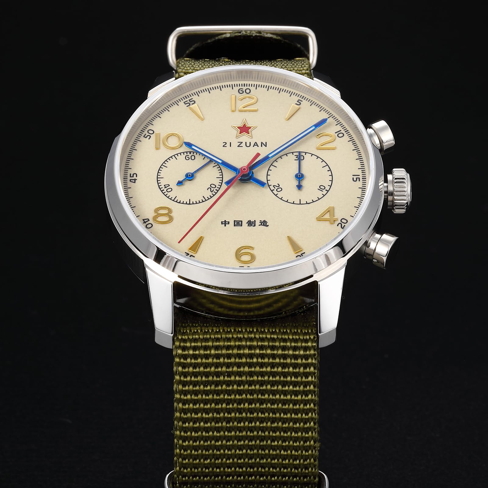 TOPHILL Classic Vintage 1963 40 mm Mechanische Herren-Fliegeruhr Chronograph mit Handaufzug, Kaliber ST1901 Seagull, Saphirglas, Gehäuse aus Edelstahl