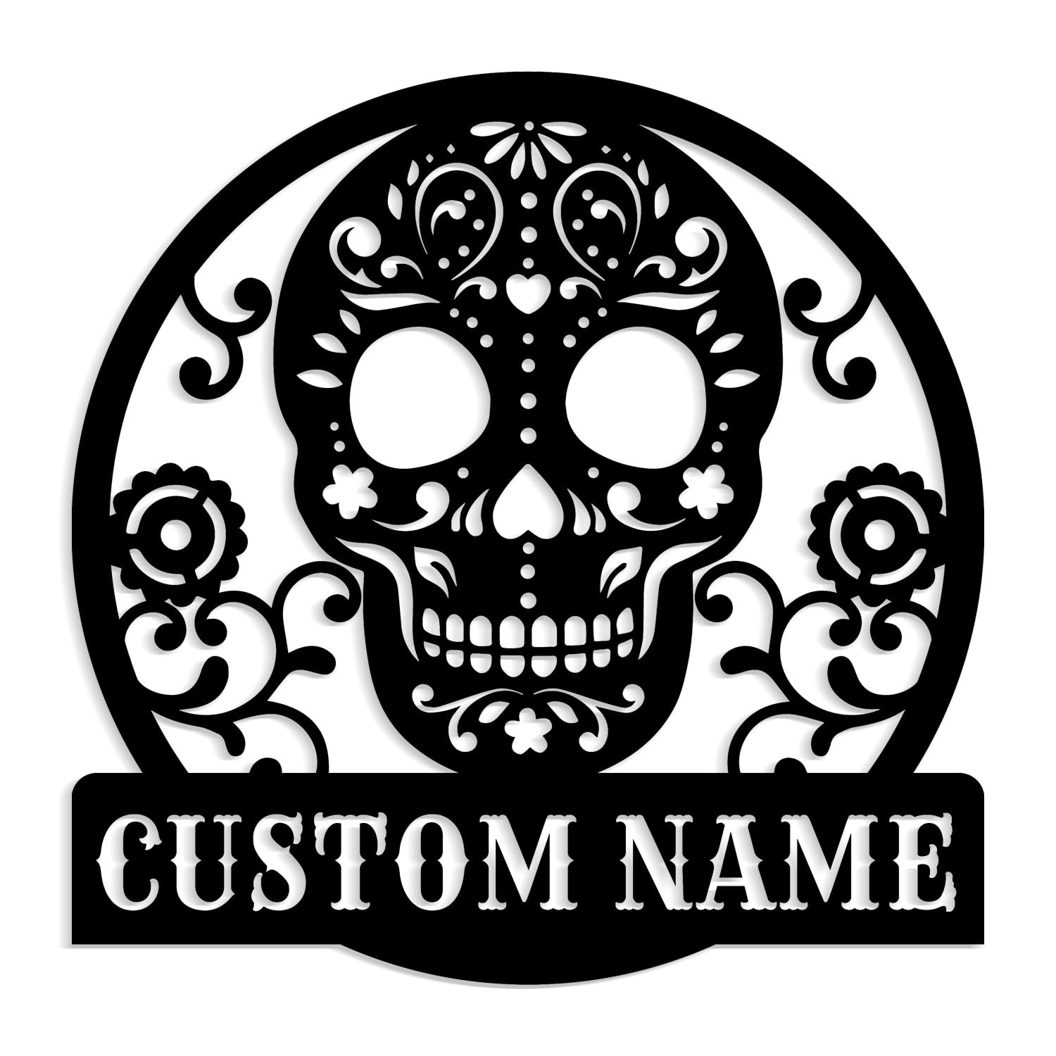 MeigoArt Personalized Sugar Skull Metal Sign, Custom Skull Wall Art For room Decor, Man Cave Decor,Skull Metal Art,Skull Name Sign,Skull Wall Hanging