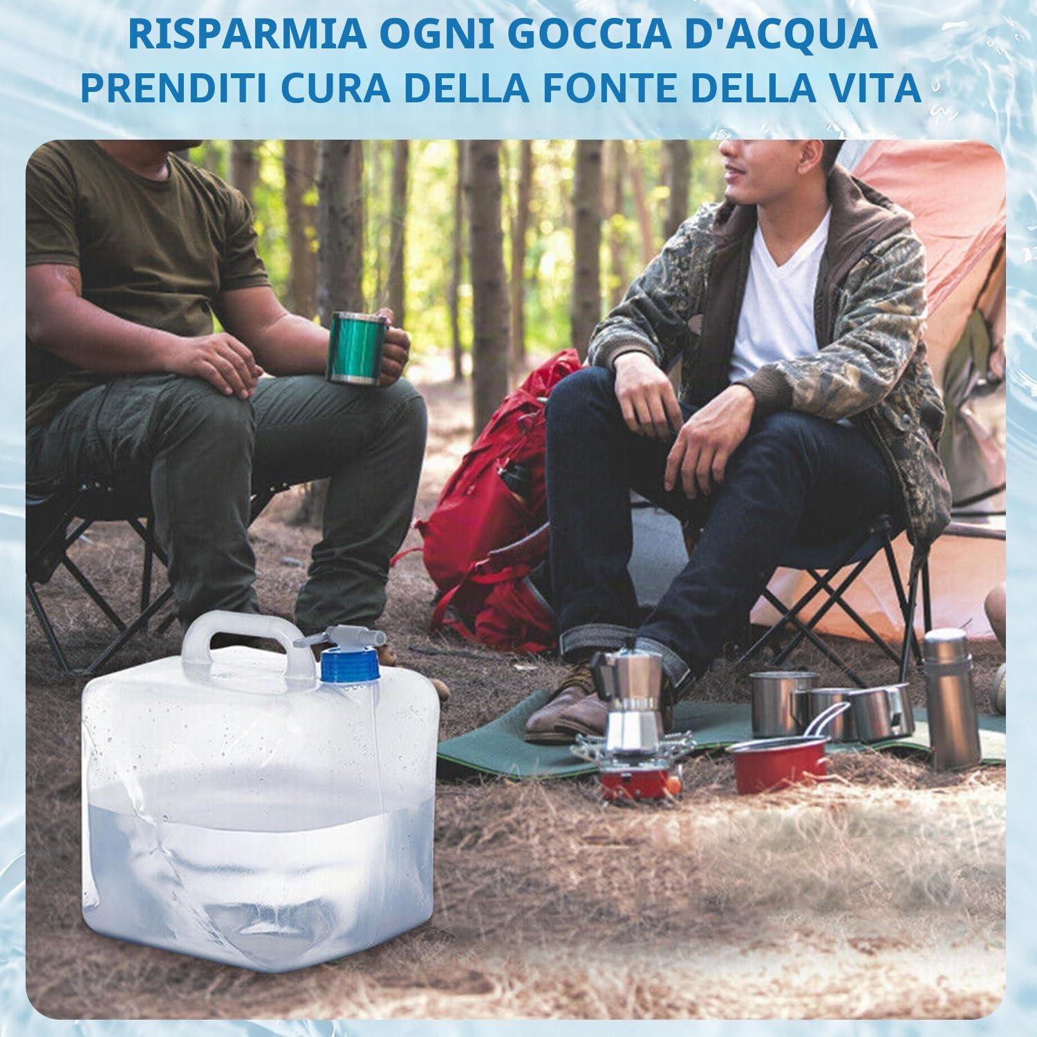 GOMETY Tanica per acqua da 15 l con rubinetto, pieghevole con rubinetto e maniglia per il trasporto, a prova di perdite, pieghevole con rubinetto, tanica per acqua da campeggio, escursionismo
