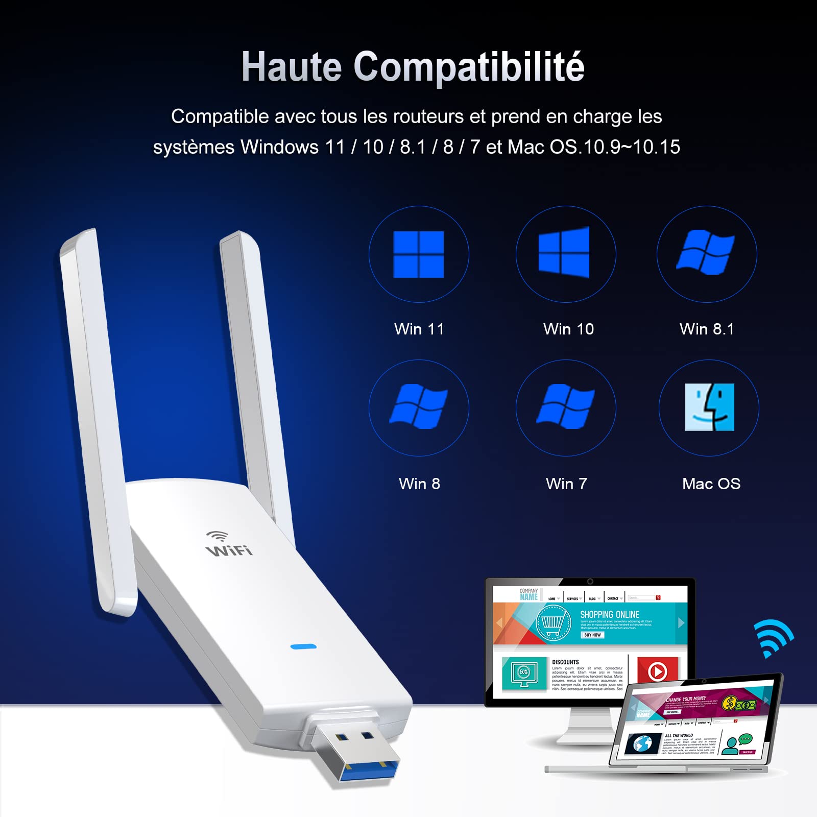 NEWFAST Clé WiFi Puissante AC 1300 Mbps Mini Adaptateur USB 5GHZ Dongle