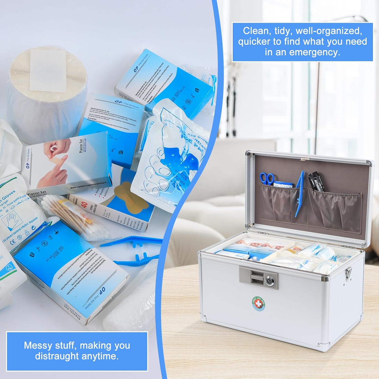 KYODOLED X-Large Medicine Lock Box, Locked Medicine Box with Key, Children Safe Medication Storage, 14.8 x 8.9 x 8.9 Inch, White