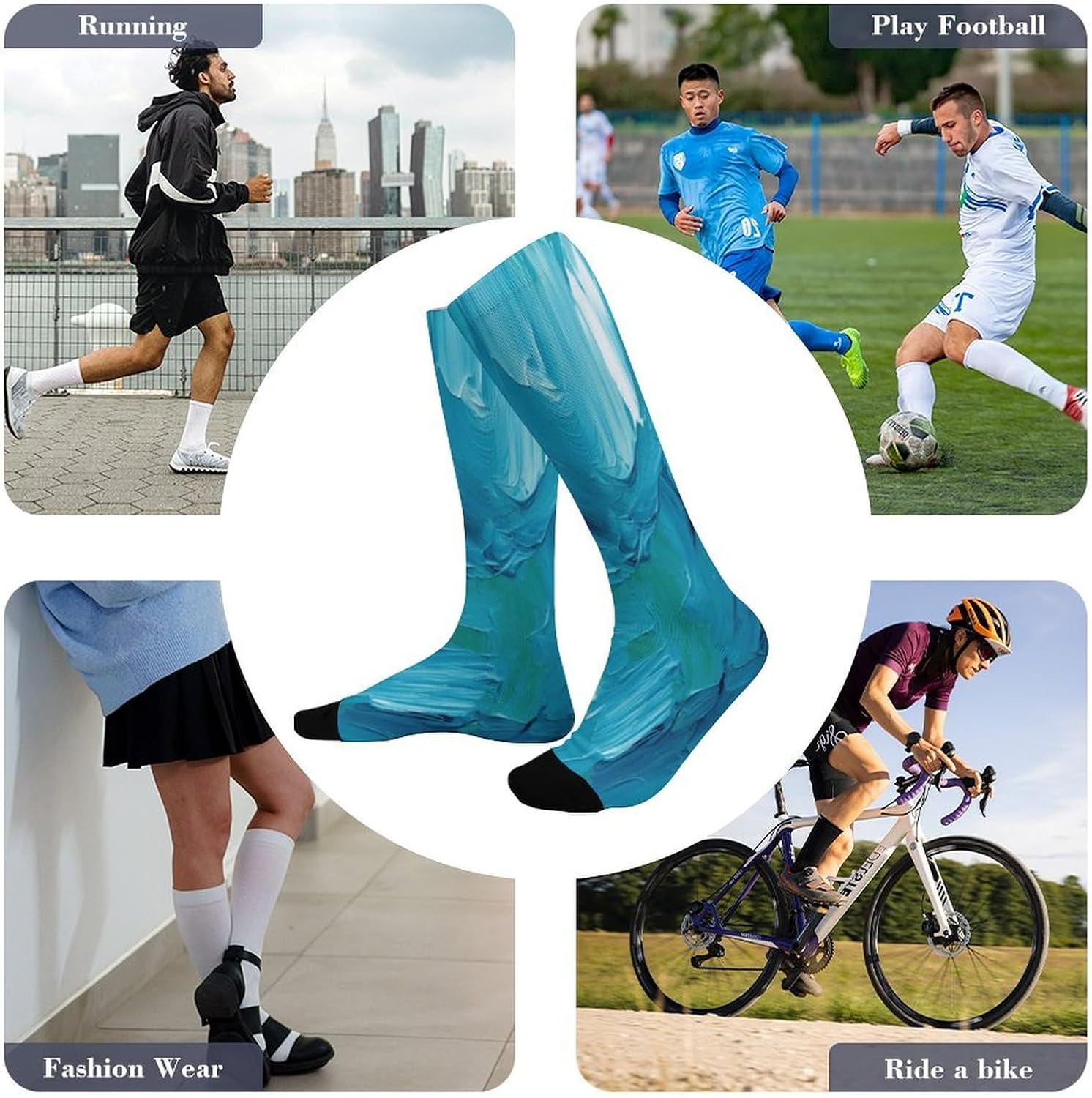 Blue Oil Paint Texture Socks Casual Athletic Long Sock Lightweight Sport Crew Sock Cozy Work Boot Socks for Hiking Sports Running Workout Gym