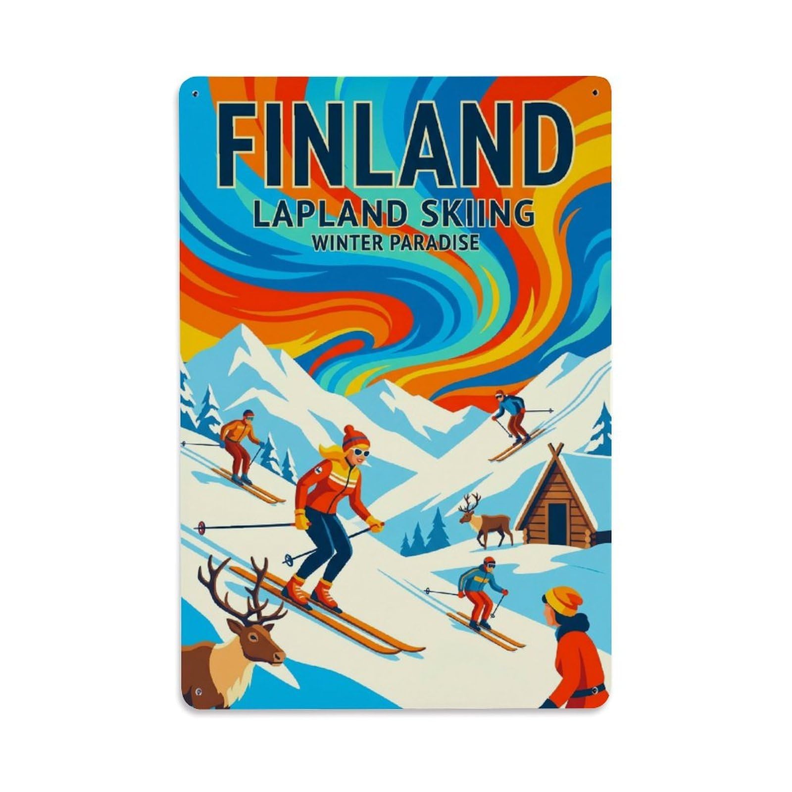 Olhnbad Style Lapland Skiing Winter Sports Travel Arctic Metal Tin Sign