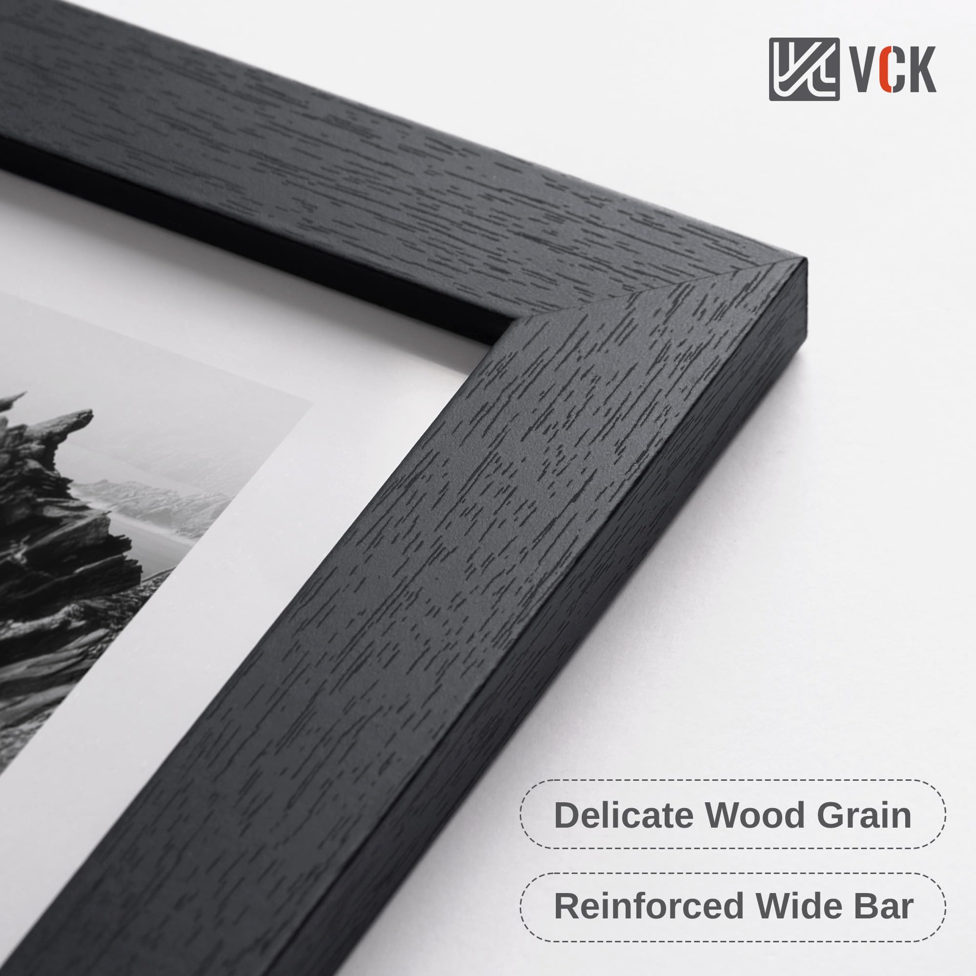 VCK Posterrahmen aus Massivholz, 57 x 86 cm, schwarzer Bilderrahmen mit Wandmontage, 3 Stück