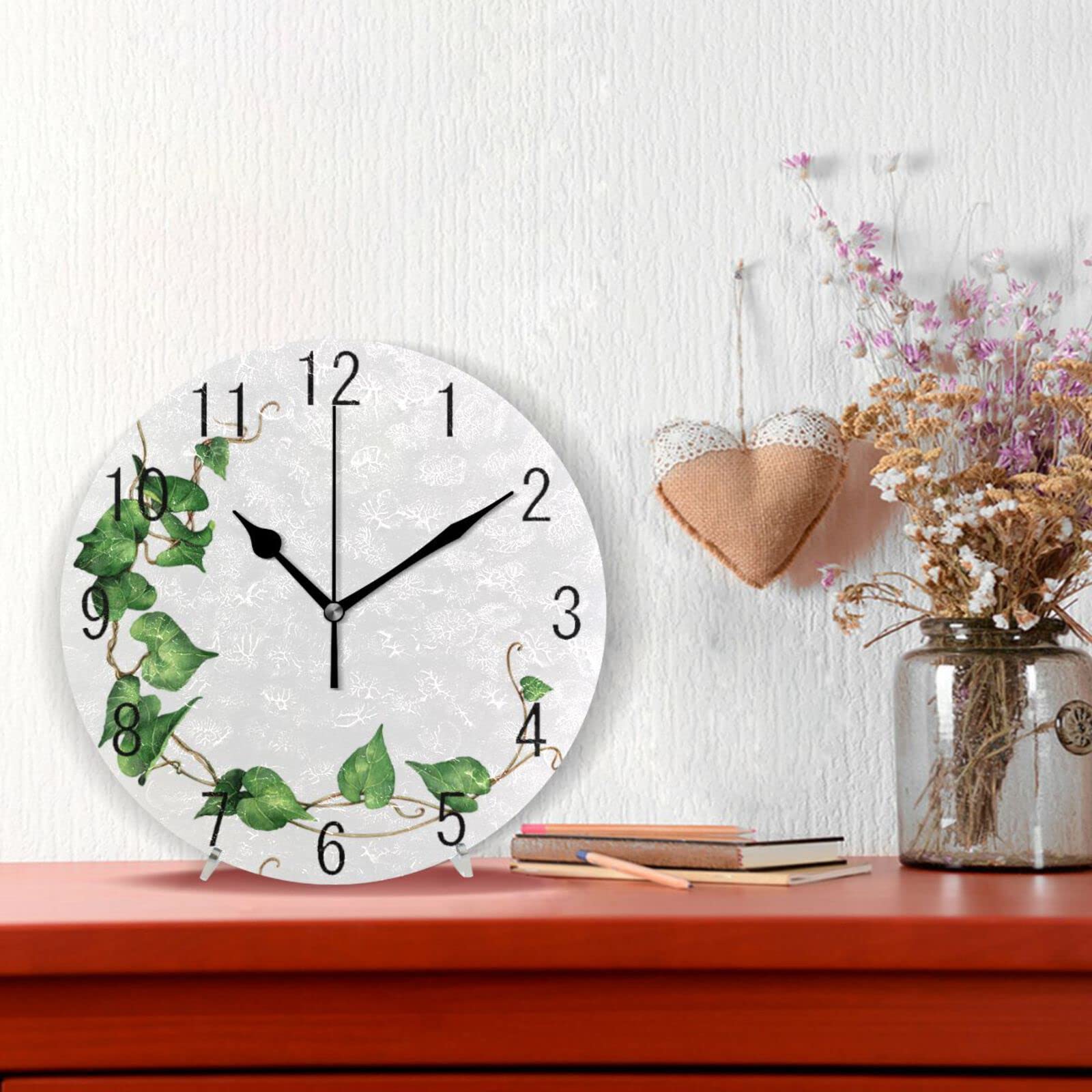 FJAUOQ Orologio da parete con pianta tropicale verde con bacche 9,5 in