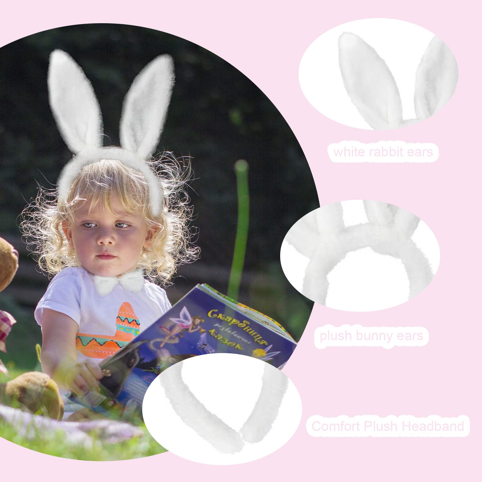 VIKSAUN 4 Pcs Easter Bunny Costume Gifts Rabbit Decoration with Ear Headband Bowtie Tutu Outfit Set - Image 3