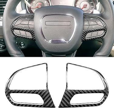 Compatible with Dodge Charger Challenger SRT 2015-2023 Chrysler 300C 2016-2023 Real Carbon Fiber Steering Wheel Button Cover Interior Decoration Trim Accessories