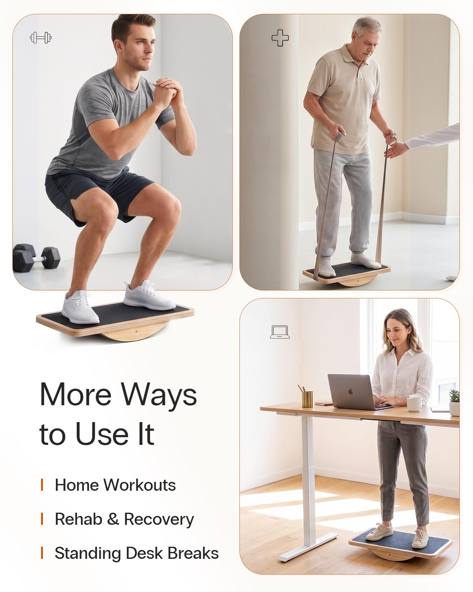 Planche D'Équilibre En Bois Massif – Accessoire Ergonomique Bureau Debout, Antidérapante Et Robuste Jusqu'à 350 Lb Accessoire Standing Desk