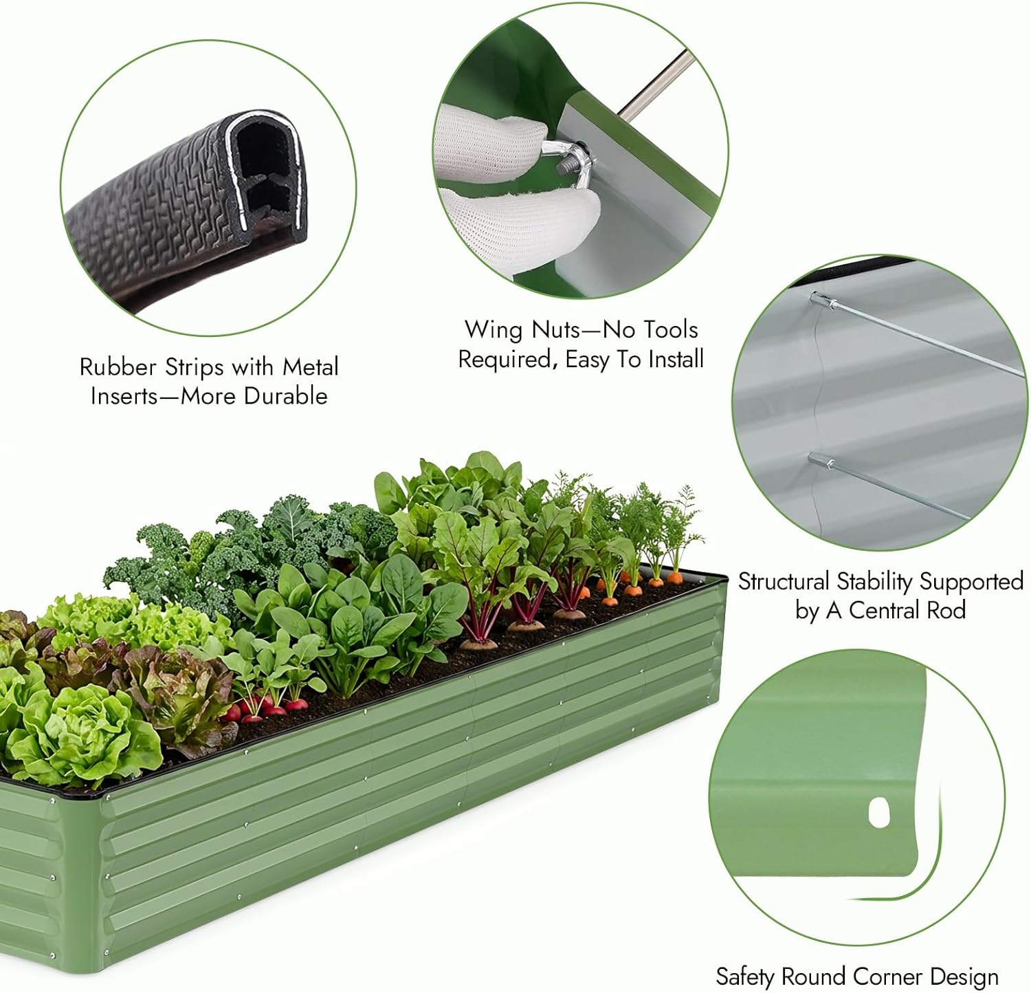 INNO STAGE Galvanized Raised Garden Bed Kits, 8x2x1ft Metal Raised Garden Beds Outdoor, Large Steel Raised Planter Bed with Gloves for Vegetables & Flowers Patio Ground Planter Box (Olive Green, 1PC)