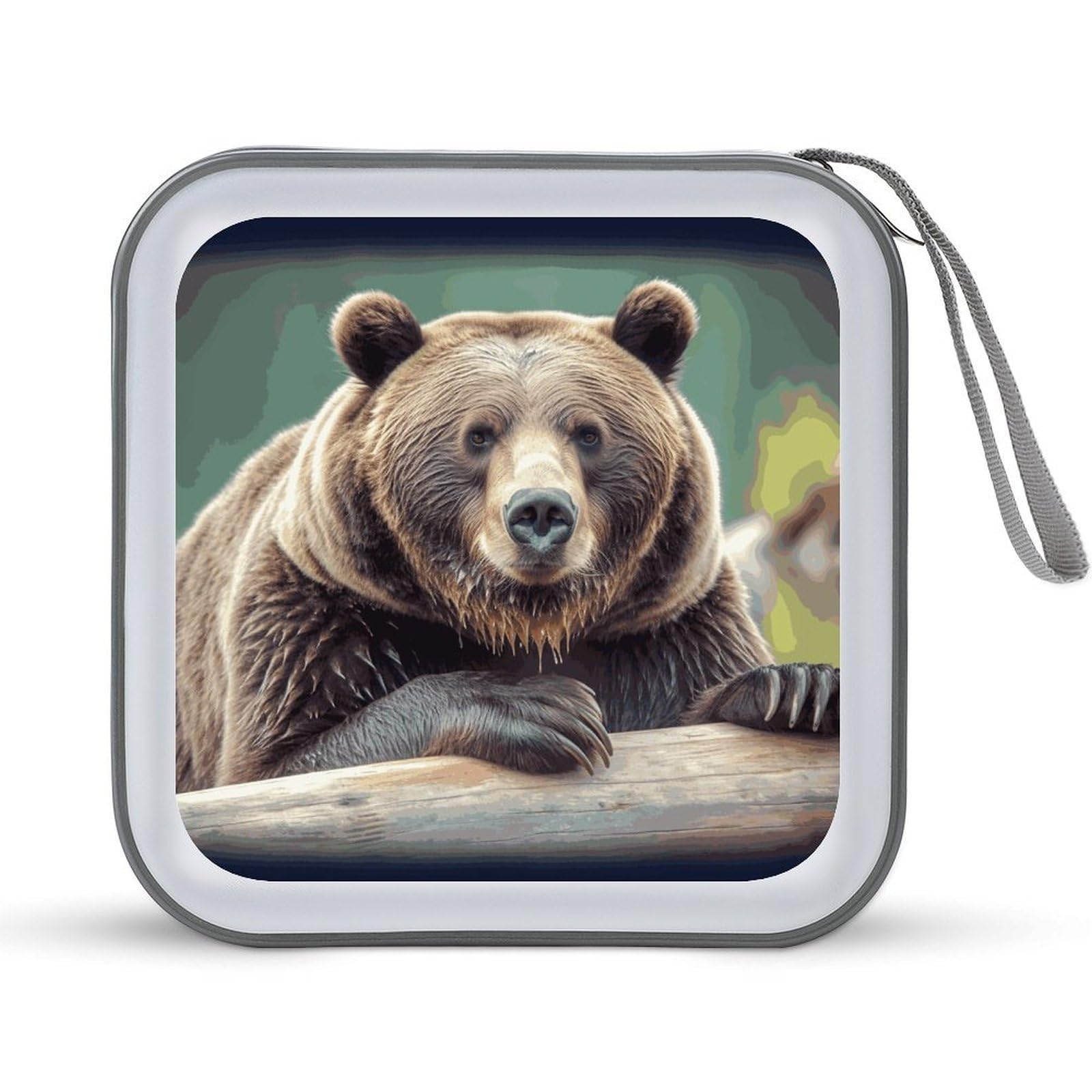 VstaDank Grizzly Bear 40 Capacity DVD Case with Zipper Disc, Portable CD Storage Organizer Hard Plastic Storage Wallet Organizer Organizer
