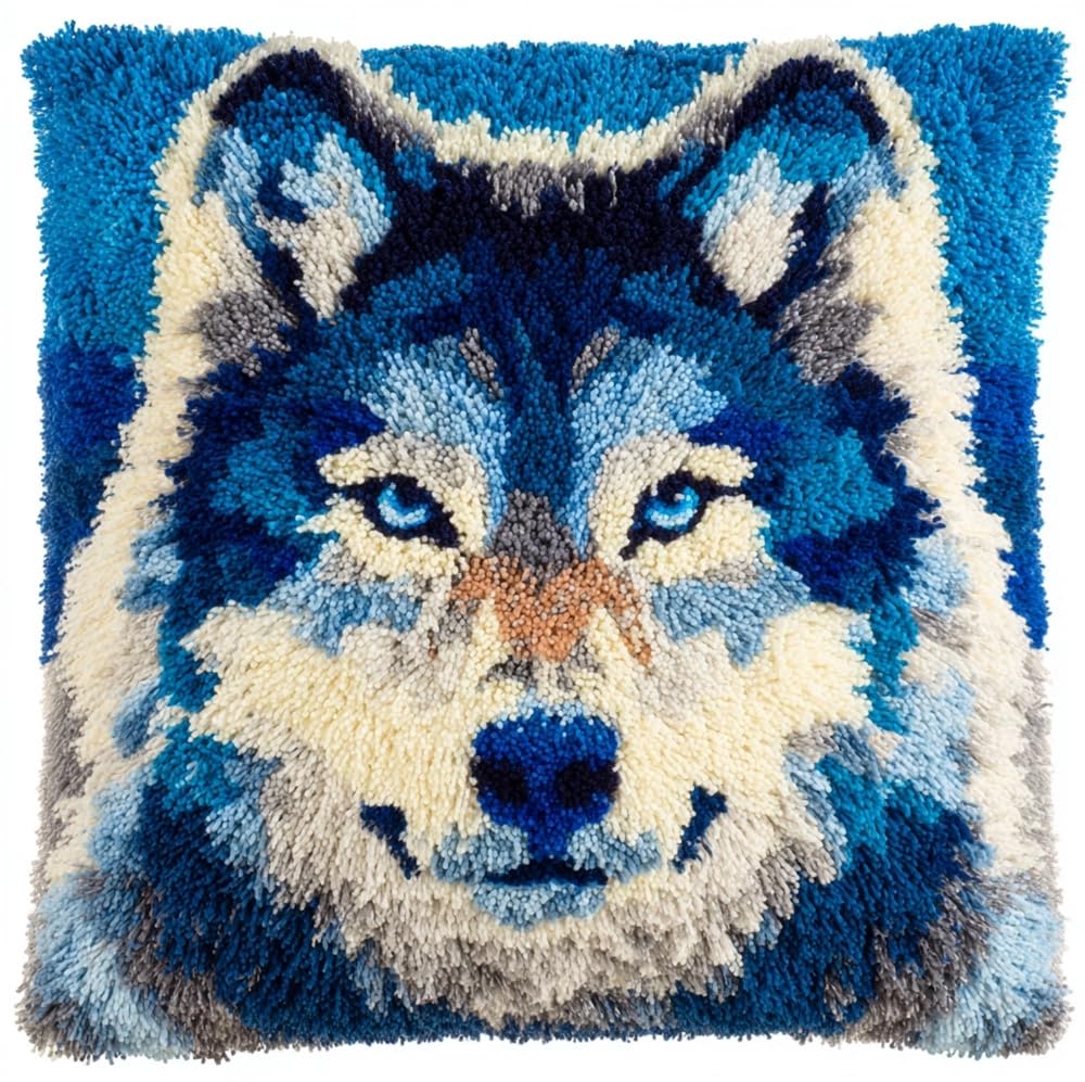 Taxpy Latch Hook Kit Pillow Snow Wolf 17X17In