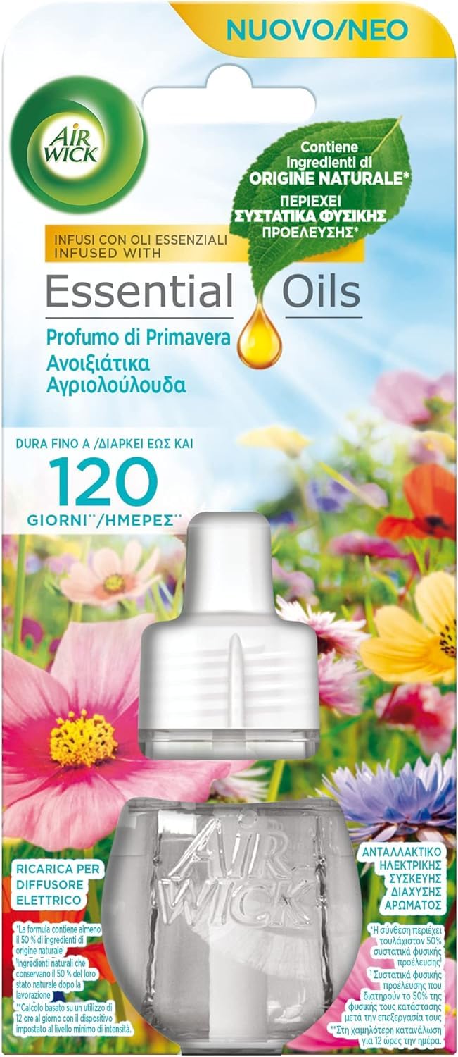 Airwick Ricariche per Diffusore Elettrico di Oli Essenziali, Confezione da 12 Ricariche di Profumatore per Ambienti Elettrico, 6 alla Fragranza di Fresia e Gelsomino, 6 Profumo di Primavera
