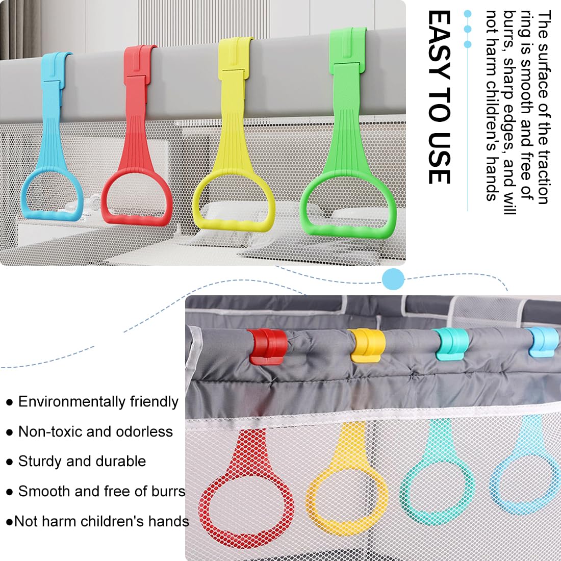 Anneau de Berceau, 4 Pièces Anneau de Lit Bébé Multicolore Anneaux pour Lit Bébé et Parc Anneau Parc Bebe Anneaux