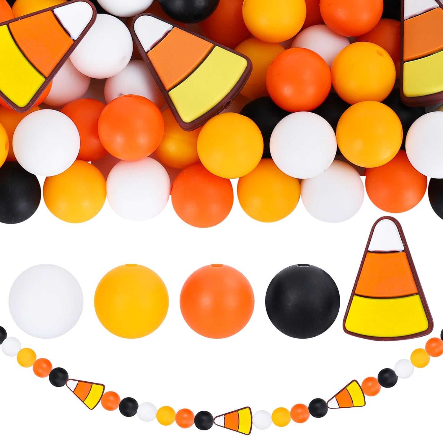 whaline 105pcs halloween silicone beads candy corn shape silicone loose bead 4 colors round beads fall halloween spacer bead for holiday diy crafts jewelry necklaces bracelets keychain making