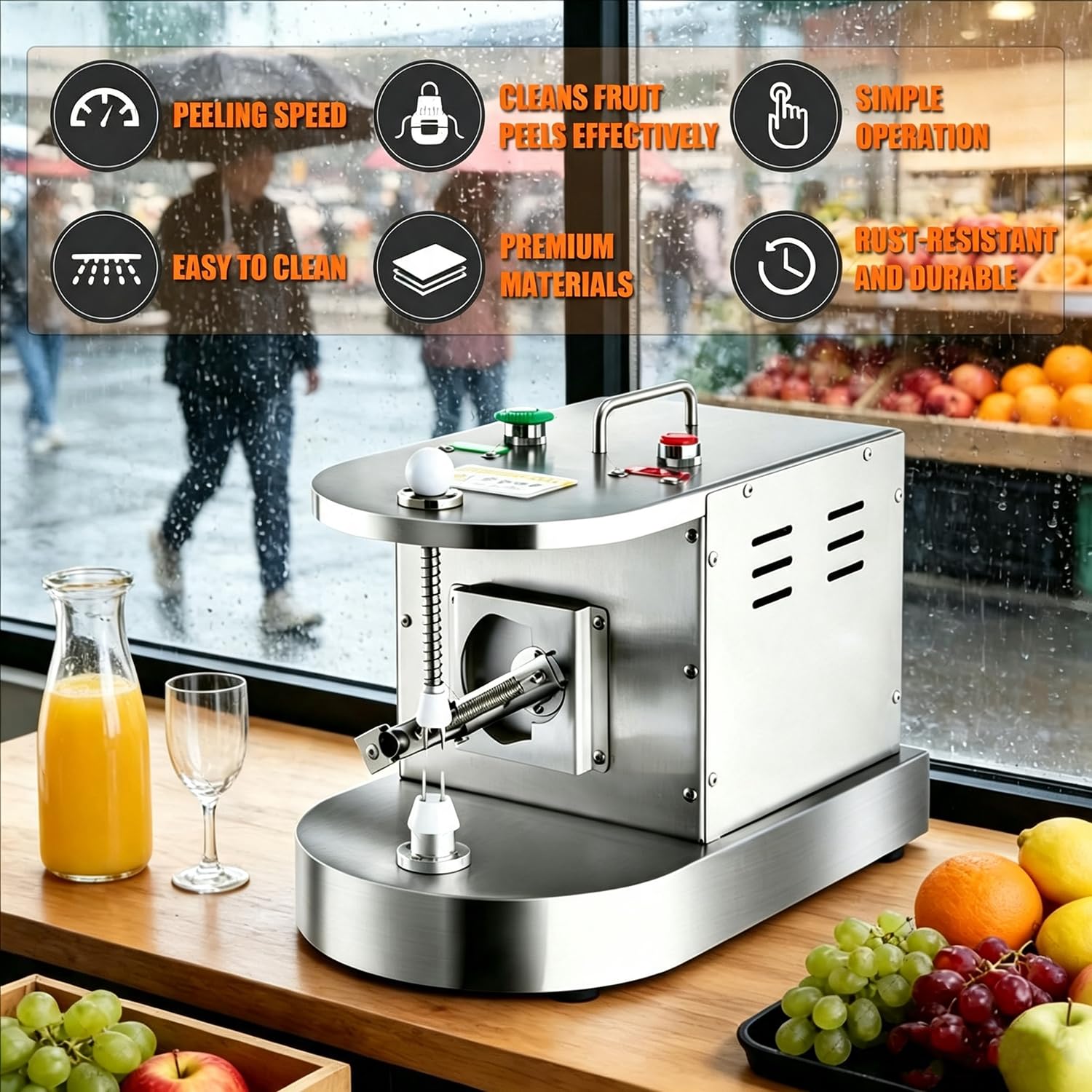 Qiang Pelapatate Automatico Professionale,Acciaio Inox 304 | Sbucciatore Elettrico per Limoni e Mele,con Ciclo di Arresto Automatico,Adatto per Succhi di Frutta e Attrezzature Alimentari