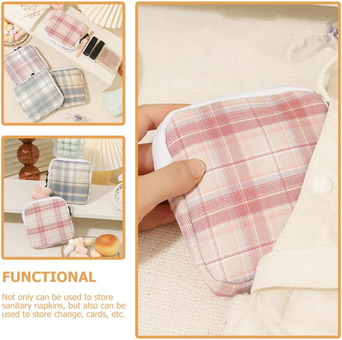 4pcs Cotton Sanitary Napkin Storage Bag with Zipper, Compact Organizer image 4