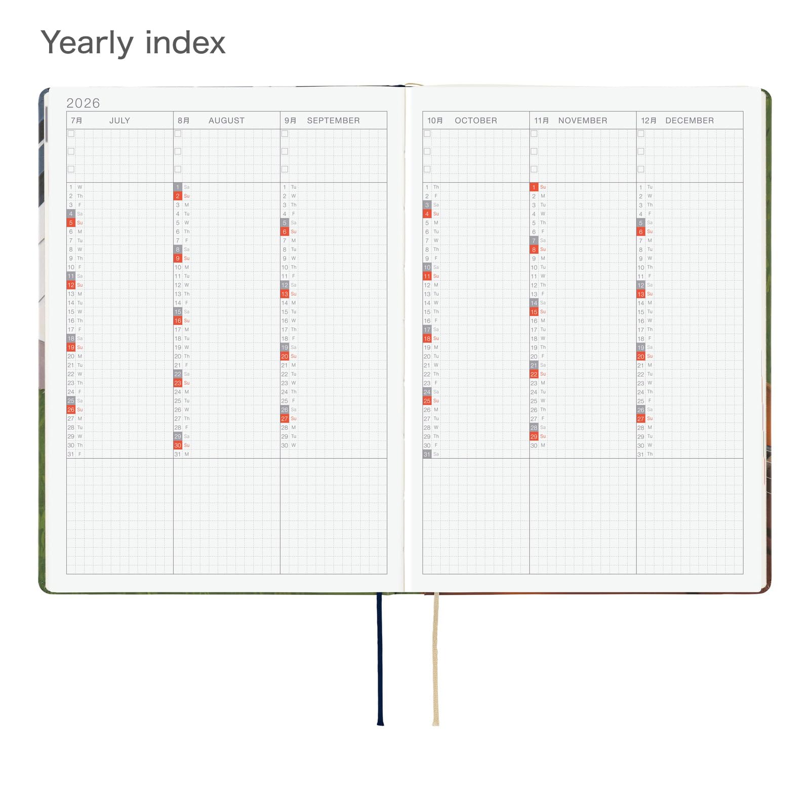 ほぼ日 Hobonichi Techo HON A5 2026 – Hiroko Kubota: Waiting on the Chord (Pianificatore inglese, inizio gennaio)