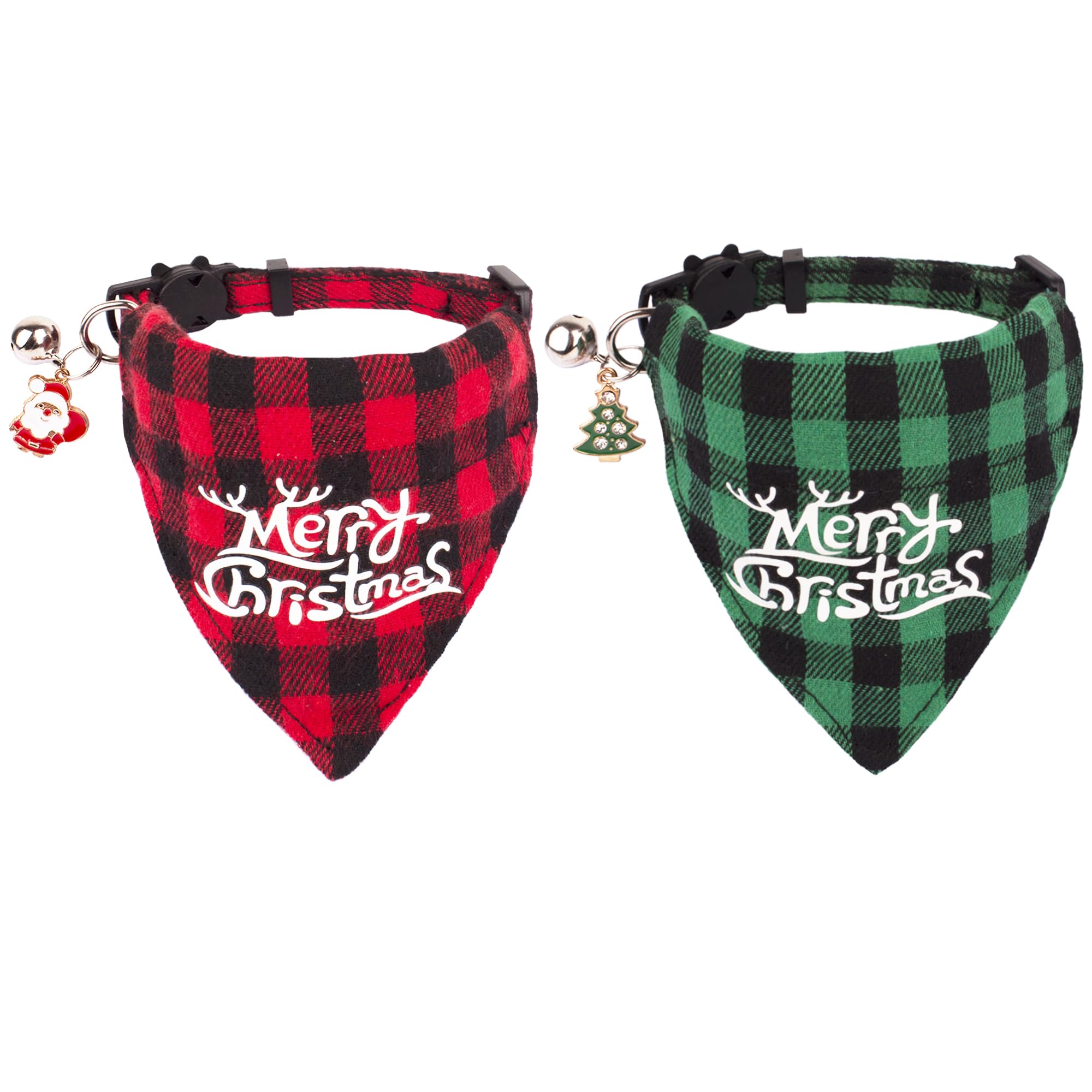 ADOGGYGO Weihnachts-Halsband Für Katzen – Mit Schleife, Rot/grün, 2 Stück