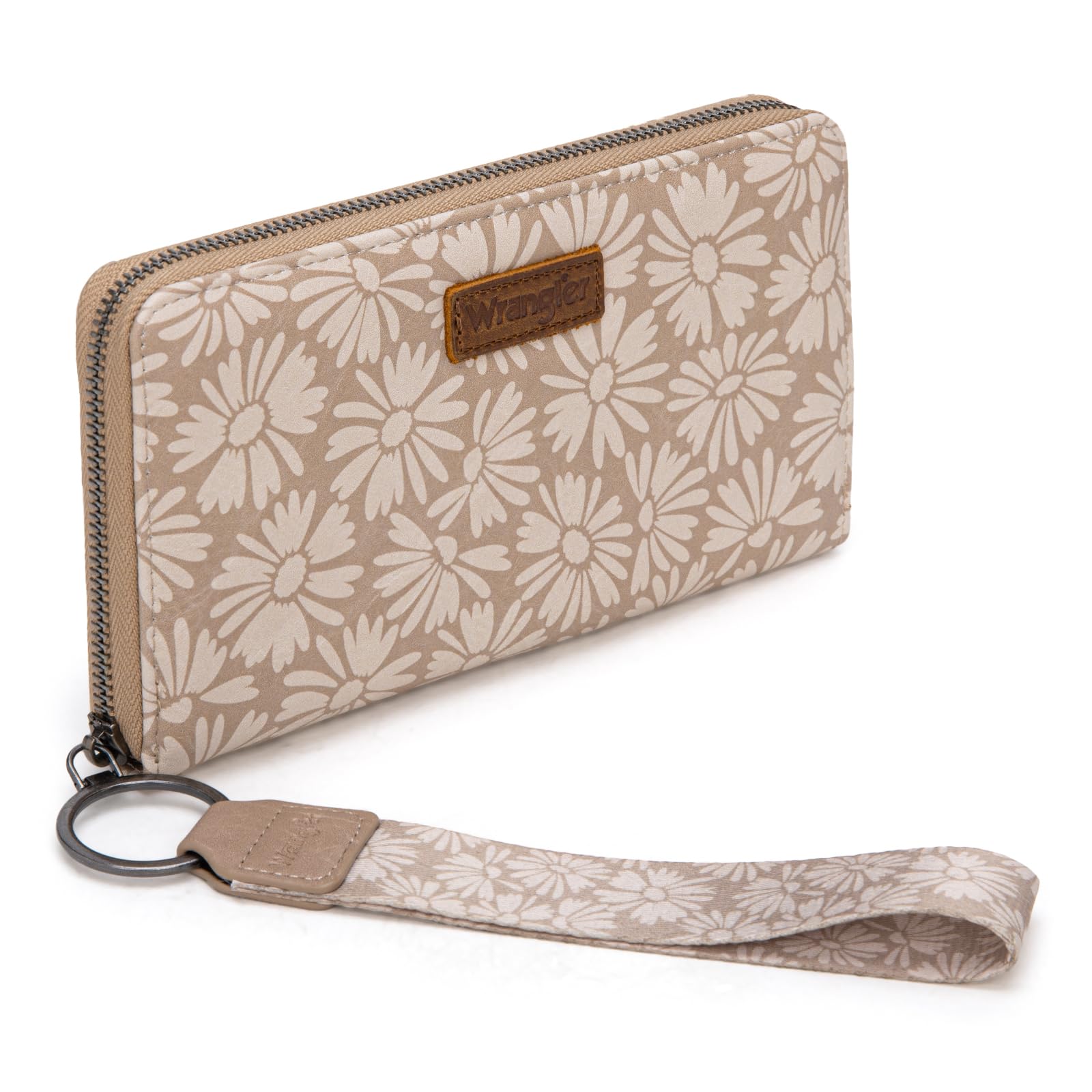 Wrangler Women's Khaki Daisy Wallet Wallets, Card Cases & Money Organizers Large Capacity Phone Wallet Ladies Female Wallets with Smooth Zipper and ID
