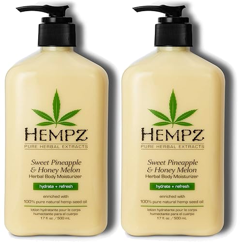 Hempz Sweet Pineapple & Honey Melon Moisturizing Skin Lotion, Body Moisturizer with Jojoba, Natural Extracts, Vitamin A and E, 17 oz, 2 Pack Bundle