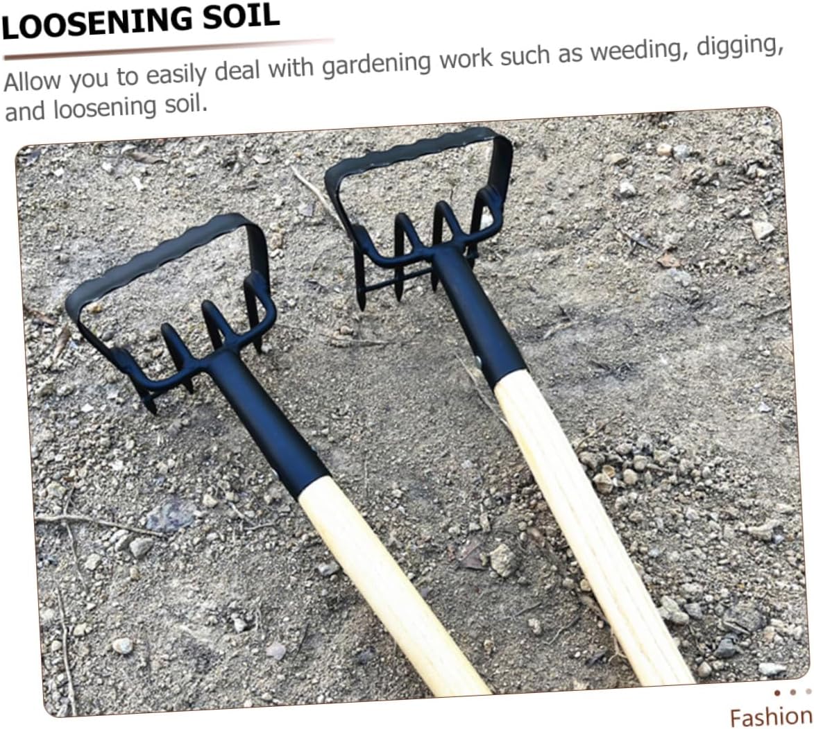 HEMOTON Garden Hand Rake Small Portable High Carbon Steel Gardening Tool for Weeding Digging Loosening Soil Lightweight with Handle for Garden Planting