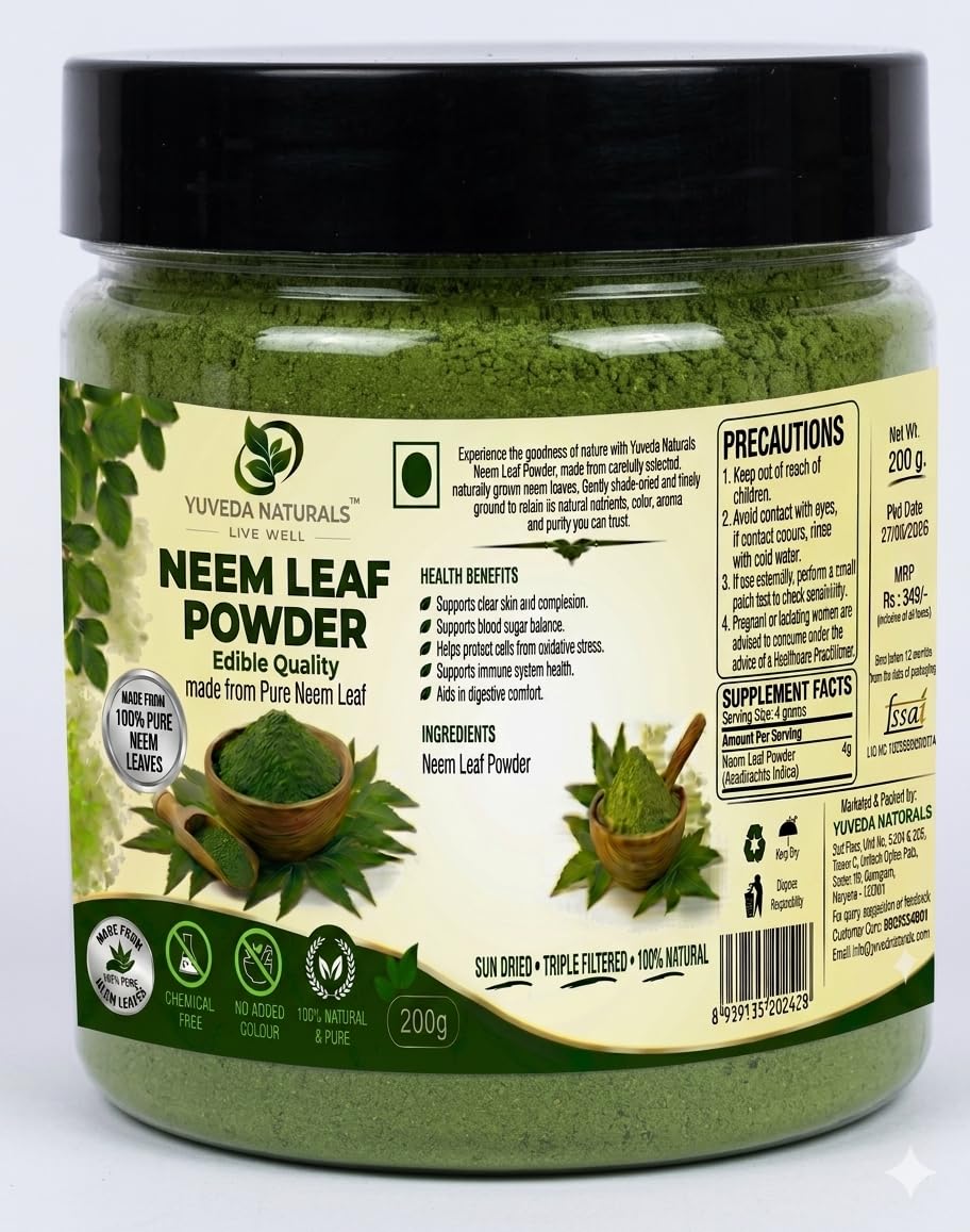 Neem Powder for Eating, face pack, Premium Quality, A+Grade,200g (Sun Dried & Stemless) Edible Quality, Skin and Hair Care Pack-picture-19