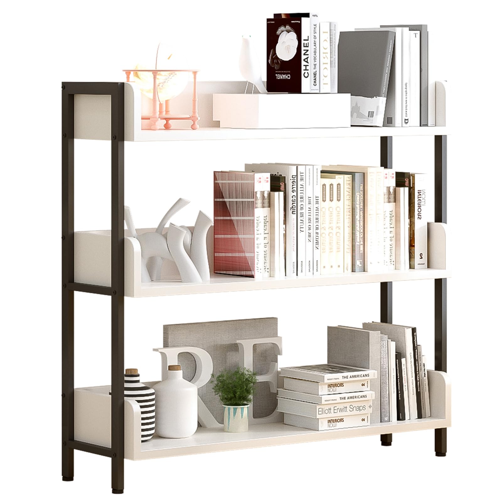 Wide Open Shelf Bookcase Modern 3Tier Floor Standing Display