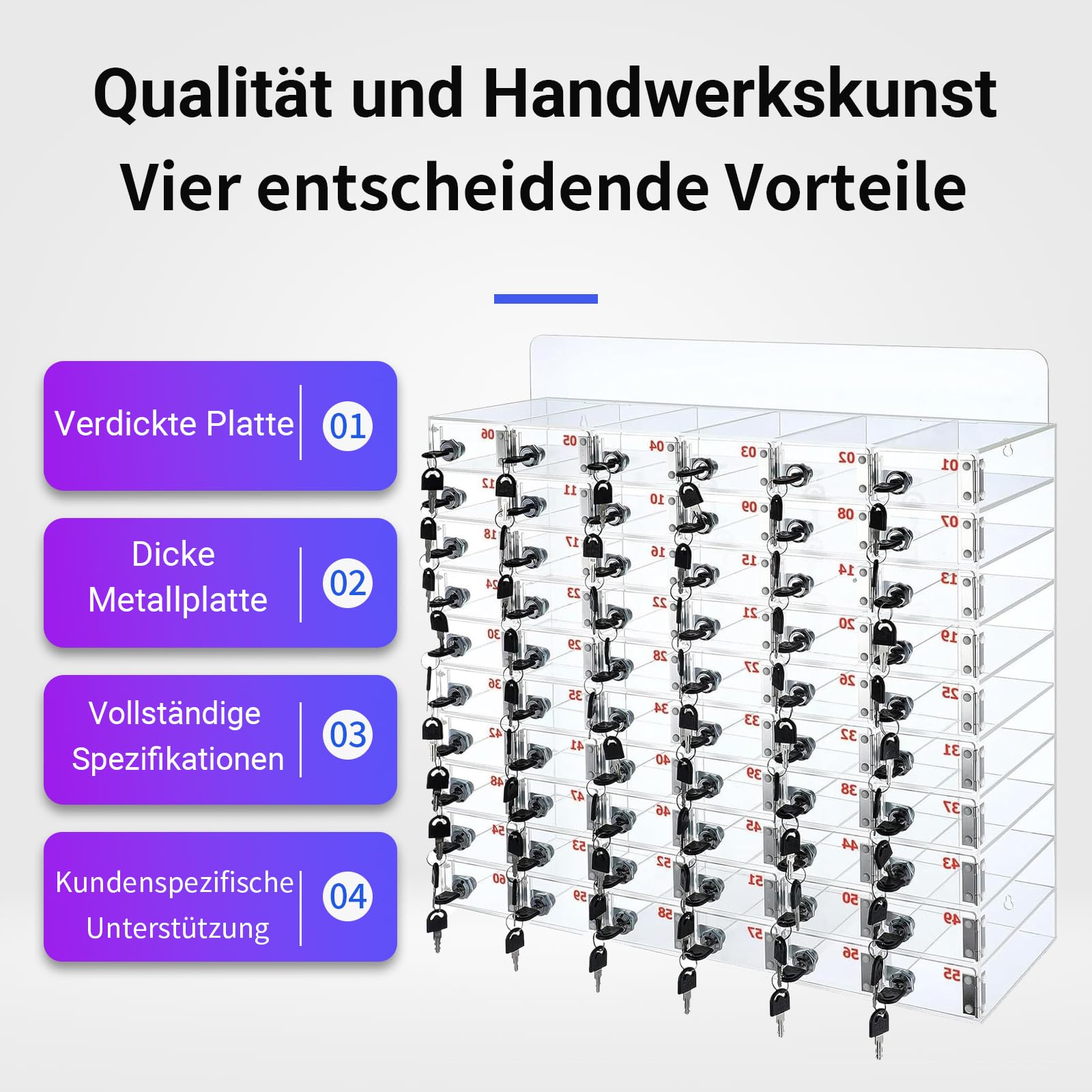 Acryl Handy Aufbewahrungsbox, 60 Fächer, mit Türschlössern und Schlüsseln, Klassenzimmer Handy Aufbewahrungsschrank
