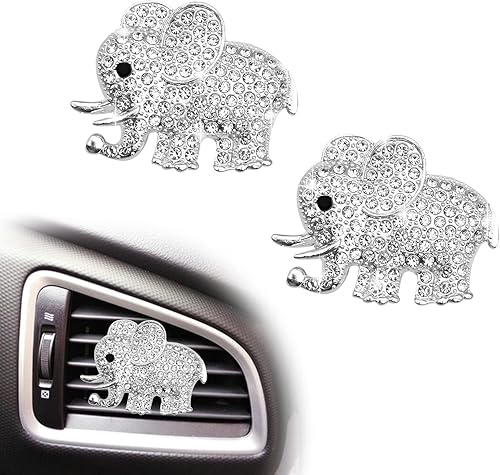 Miniatura 1 de 2 clips de ventilación de automóvil, bonitos clips de ventilación de elefante de cristal brillante, clip decorativo de salida de aire acondicionado