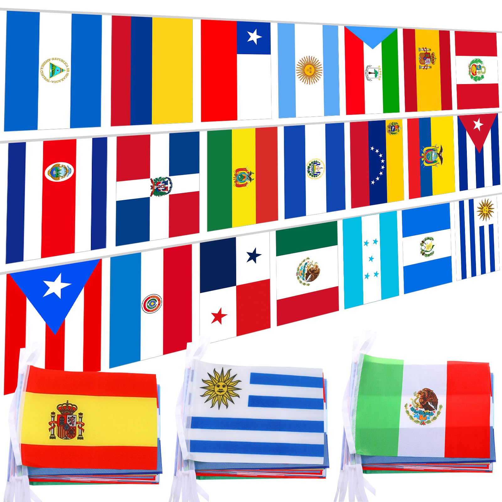 Tudomro 3 Set 21 Spanish Language Speaking Countries Flags Banner String Latin America Latino International Flags for National Hispanic Events Sports Bars Classroom Decorations Supplies