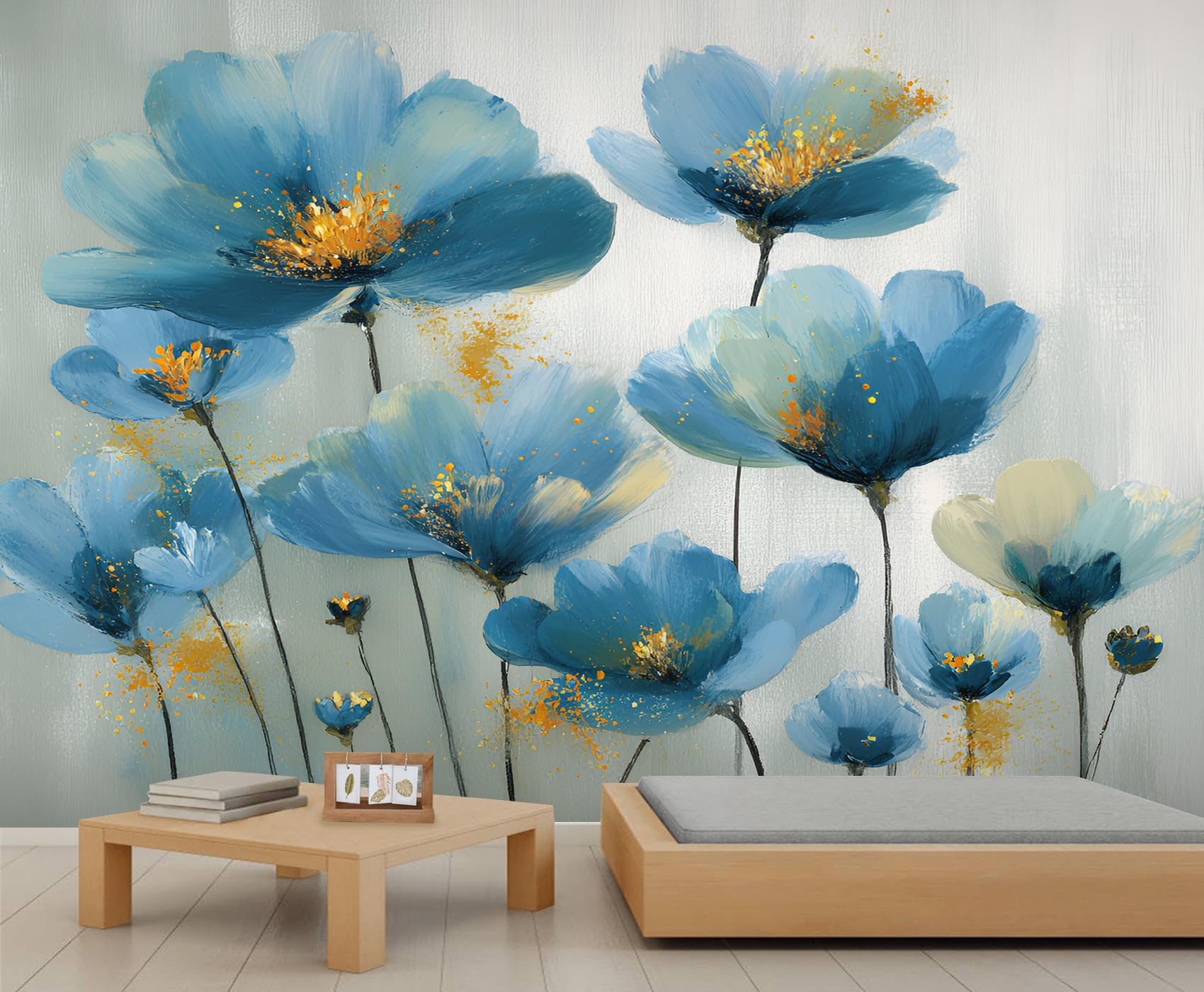 Floral Murals Blue Flowers Wallpaper Watercolor Abstract Botanical Art Deco Wallpaper Bedroom for Bedroom Living Room Sofa TV Background Large Wall Mural Poster 490X350cm
