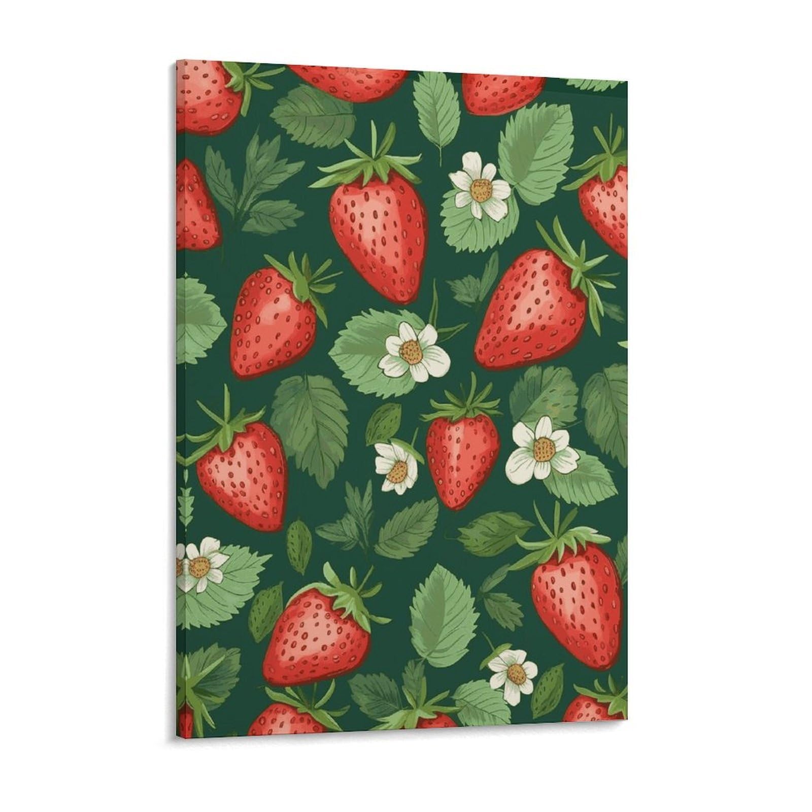 Fresh Strawberries And Leaves Canvas Wall Art for Bedroom 18x24inch Canvas Prints Artwork for Walls Modern Picture Artwork Painting for Living Room Aesthetic Wall Paintings for Bathroom Kitch
