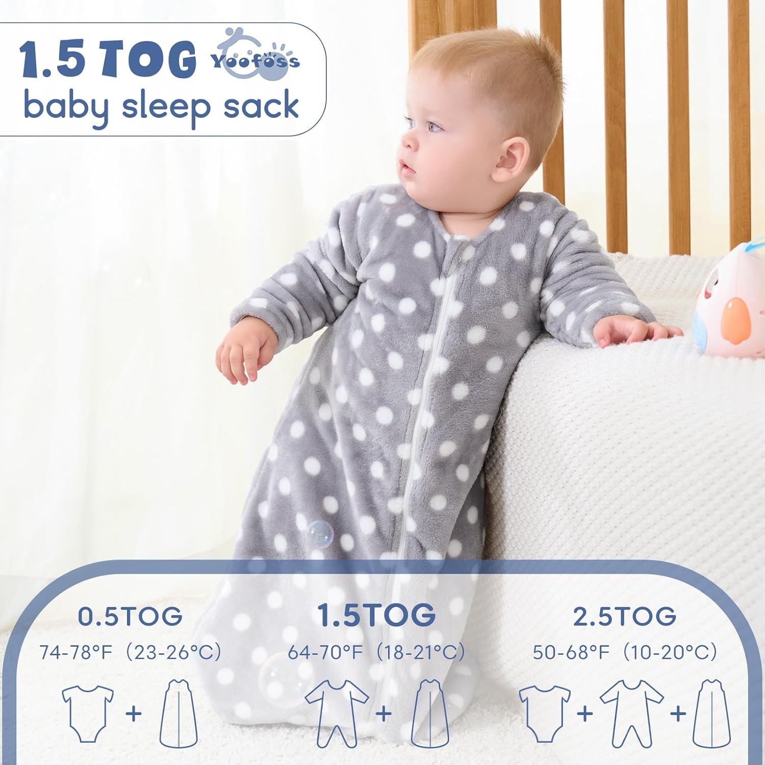 Yoofoss Baby Sleep Sack 18-24 Months, Long Sleeve Sleep Sack 1.5 Tog, Fleece Baby Wearable Blanket with 2-Way Zipper, Soft Warm - Image 3