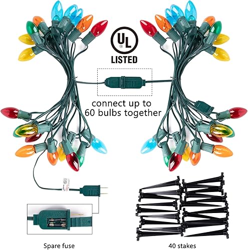 Miniatura 5 de Luces de camino de Navidad para exteriores, luces de Navidad de 51.4 pies con 40 bombillas y estacas multicolores, conectables al aire libre,